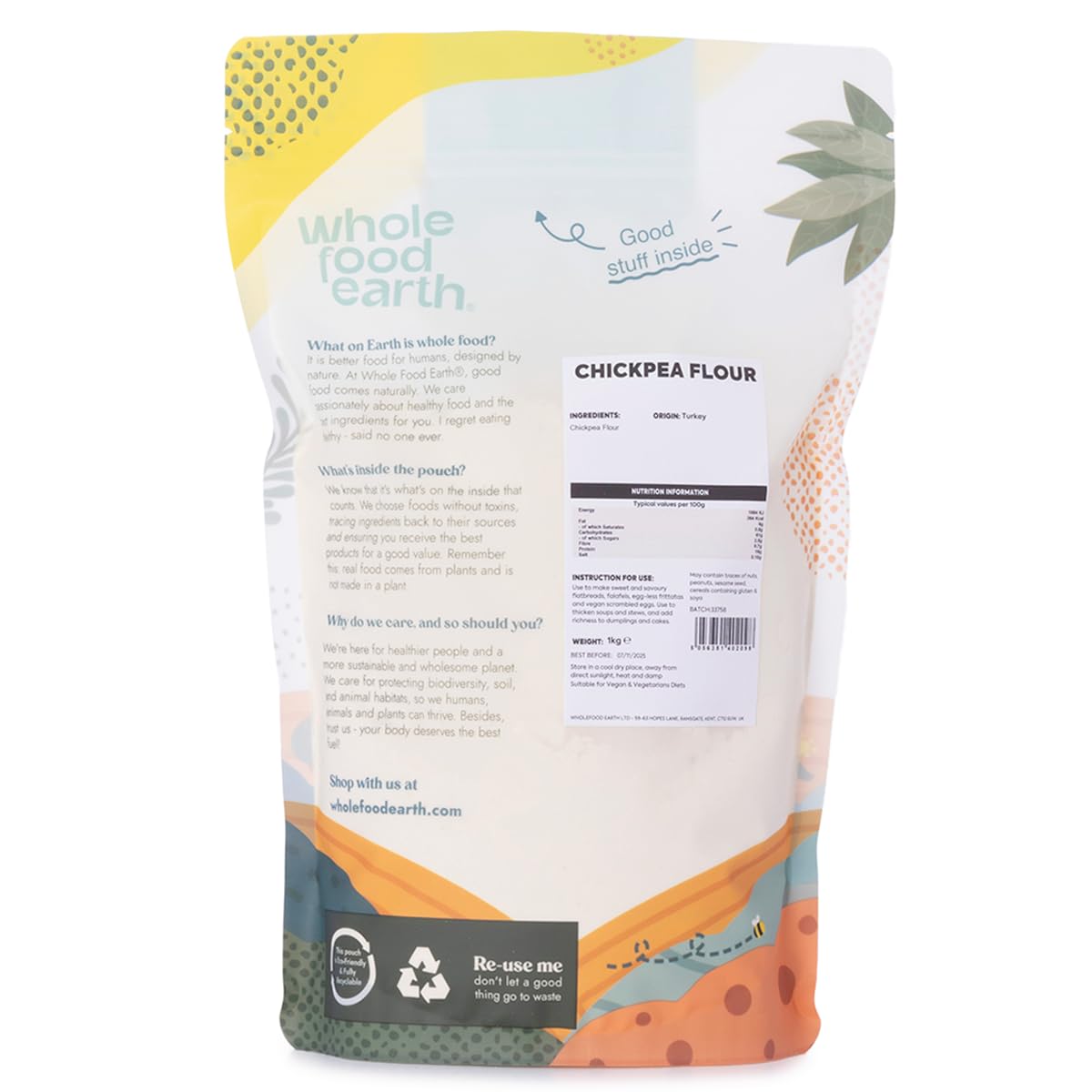 Wholefood Earth Chick Pea Flour - 1 kg | GMO Free | High Fibre