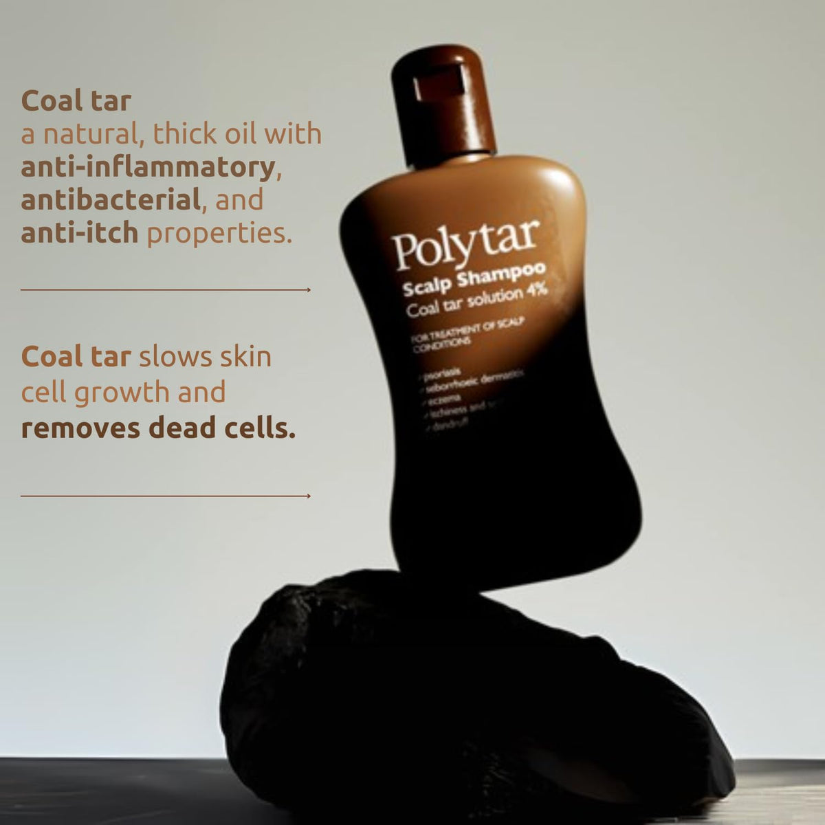 Polytar Scalp Shampoo - Coal Tar Formula for Dandruff, Psoriasis, Eczema & Itching | 150 ml 5