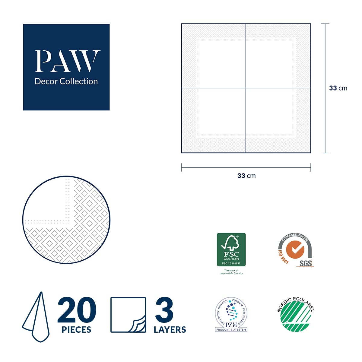 PAW Decor Collection Paper Napkins - Peacock Design | 33 x 33 cm | 20 Pack 6