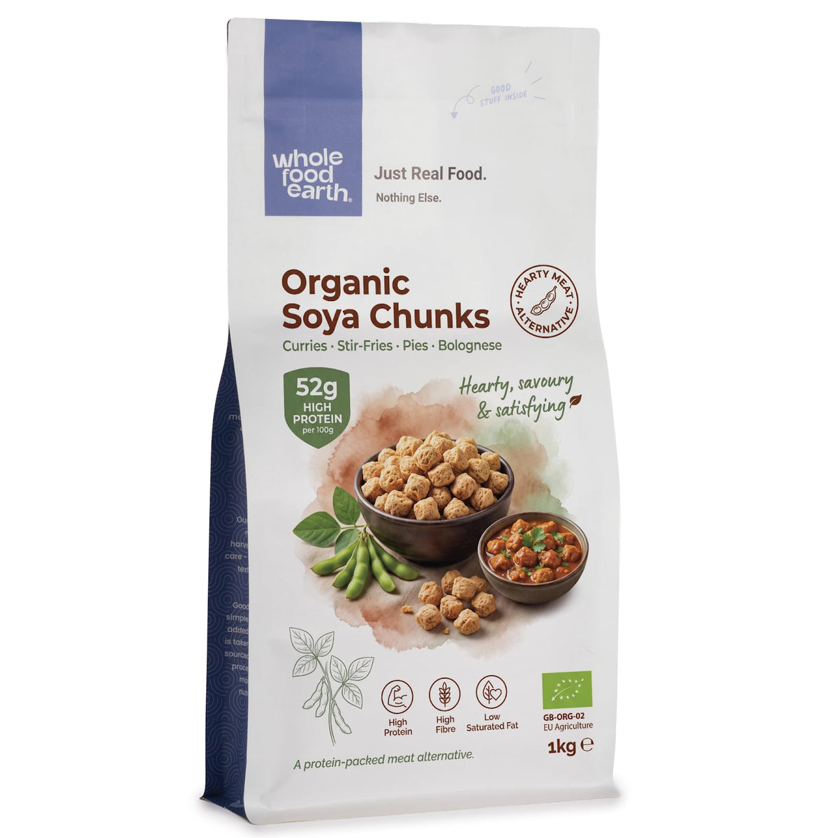 Wholefood Earth Organic Soya Chunks 1kg | GMO Free | High Fibre