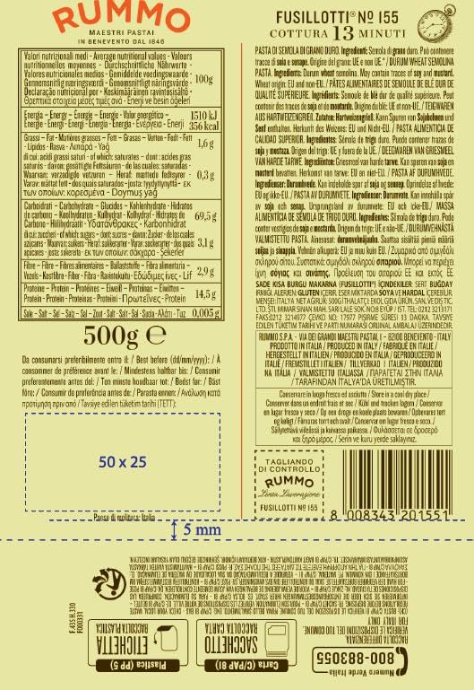Rummo Fusillotti Pasta No. 155 - Organic Italian Short Pasta for Sauce Retention