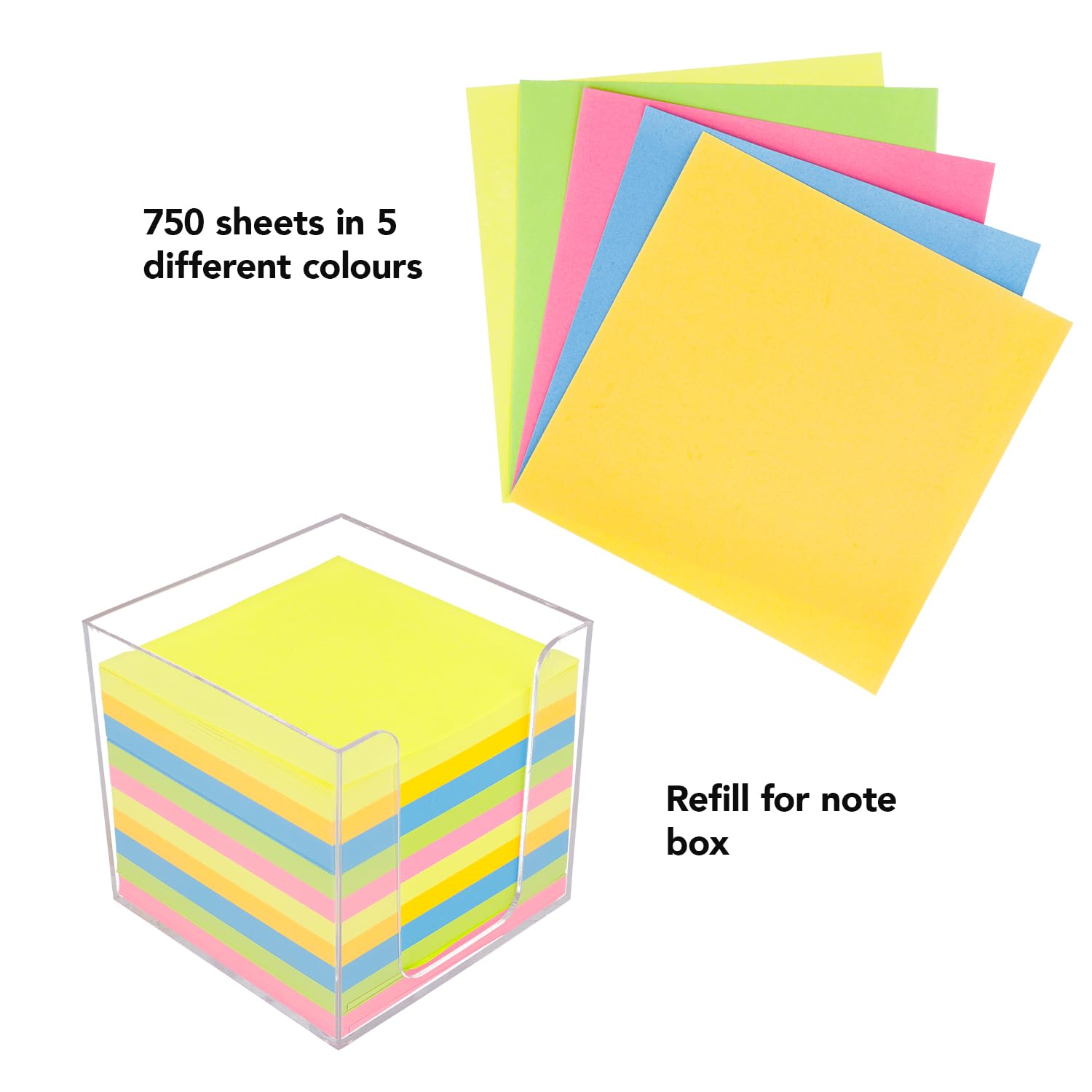 Westcott Note Block Refill Pack - 750 Sheets Coloured Memo Block | 9 x 9 cm