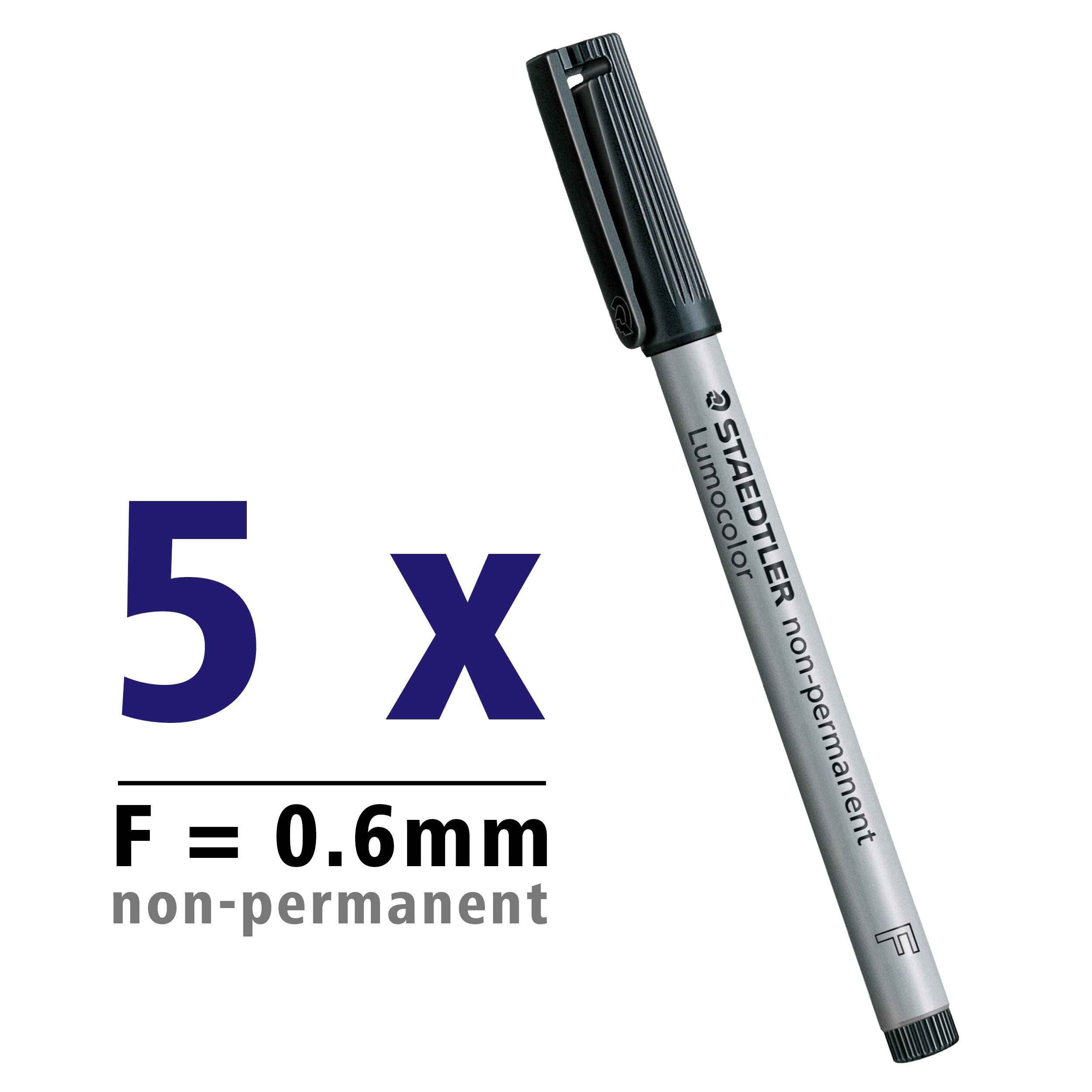 STAEDTLER Lumocolor Non-Permanent Fineliner Pen - Water-Soluble Ink, Refillable | 5 Pack, Black 3
