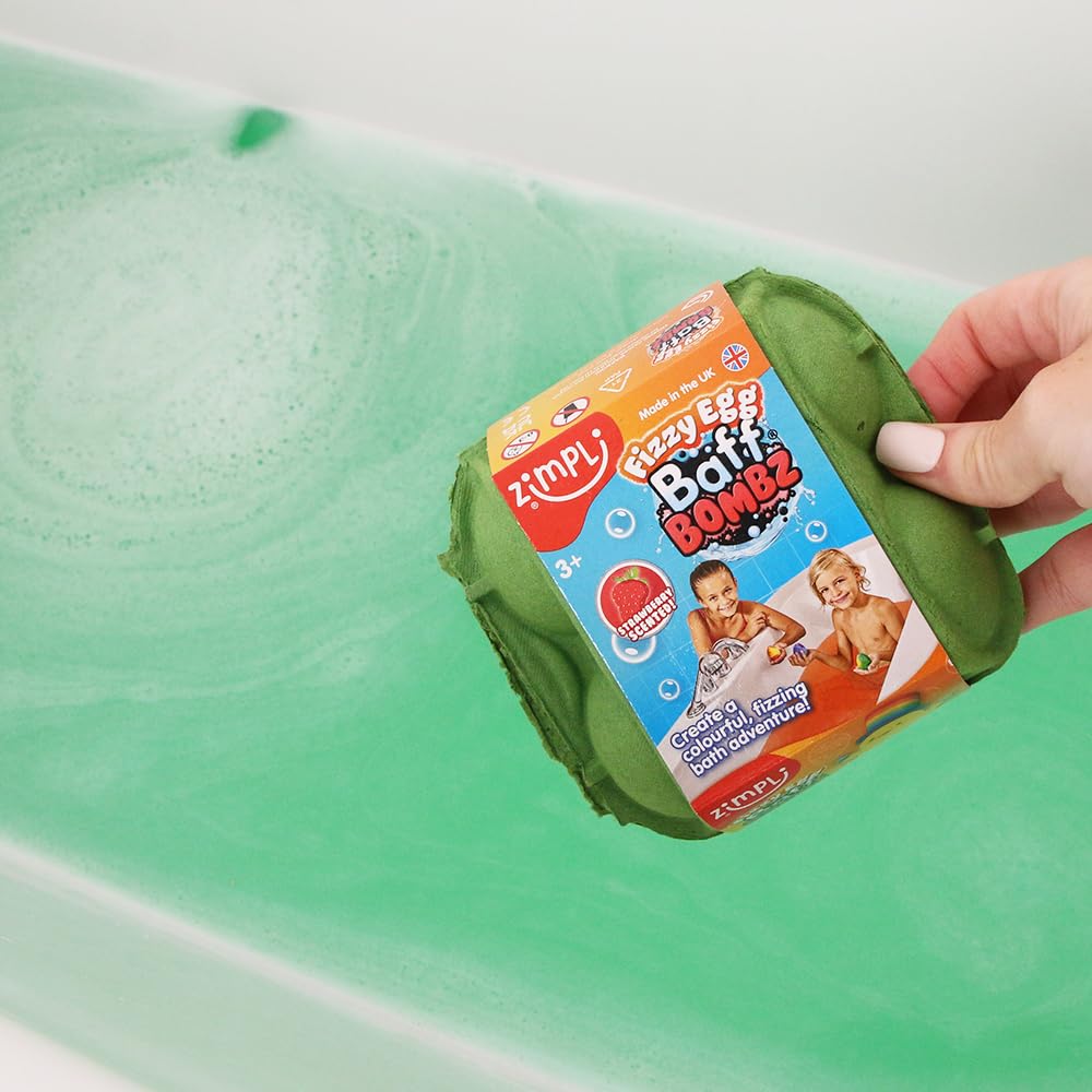 ZIMPLI 4 Pack Fizzy Egg Baff Bombz | Strawberry Scented | Ages 3+ | UK Made 5