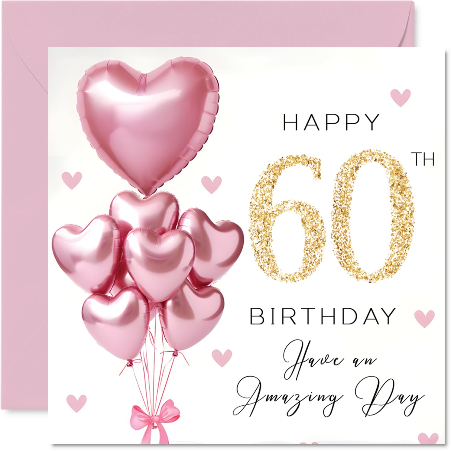 Stuff4 60th Birthday Card for Women - Pink Glitter Balloons | 145mm Square Greeting Card