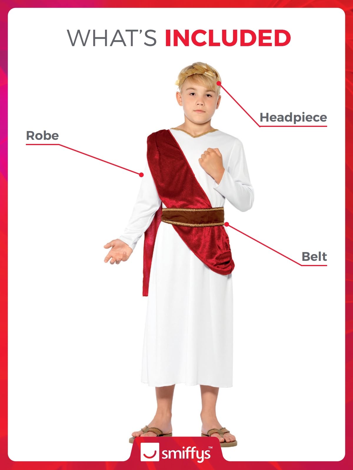 Smiffys Roman Costume - White Tunic, Belt & Headpiece | Boys Age 7-9 Years