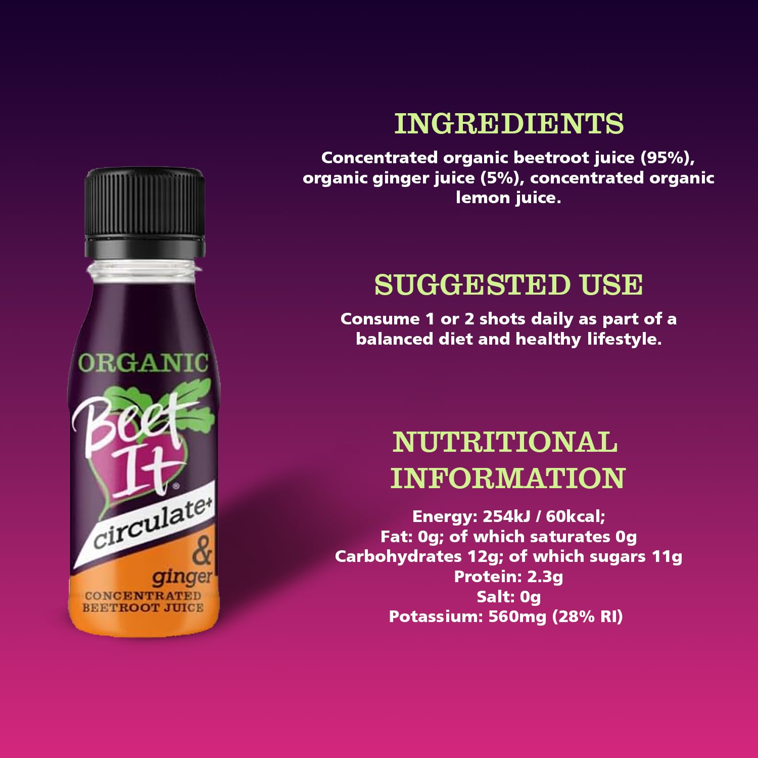 Beet It Organic Ginger Circulate+ Shot – 15 x 70ml, Natural Beetroot & Ginger Juice for Energy & Endurance 2