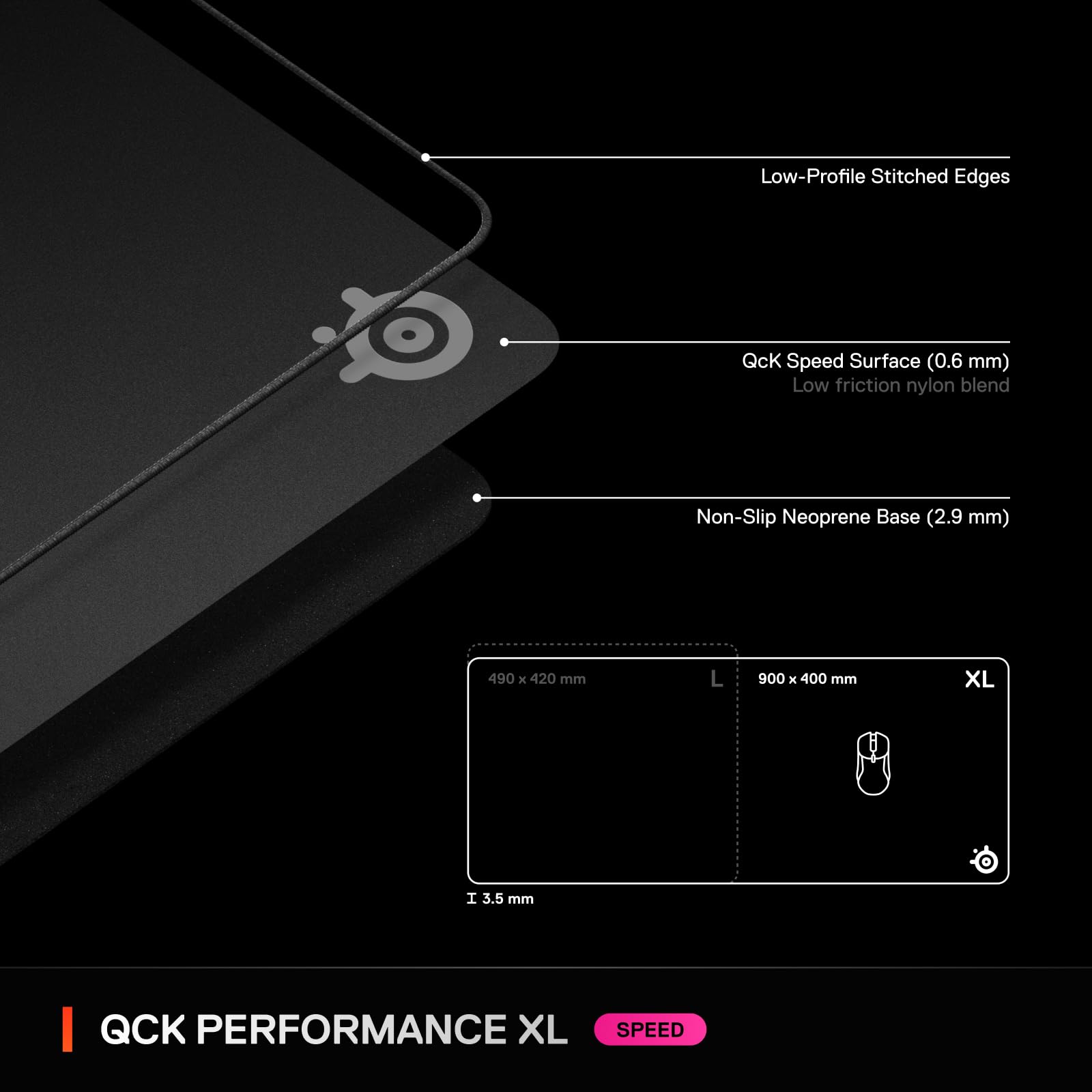 SteelSeries QcK XL Performance Speed Gaming Mousepad – 900 x 400 mm – Extra Density, Low-Profile Stitching, Non-Slip Base 16