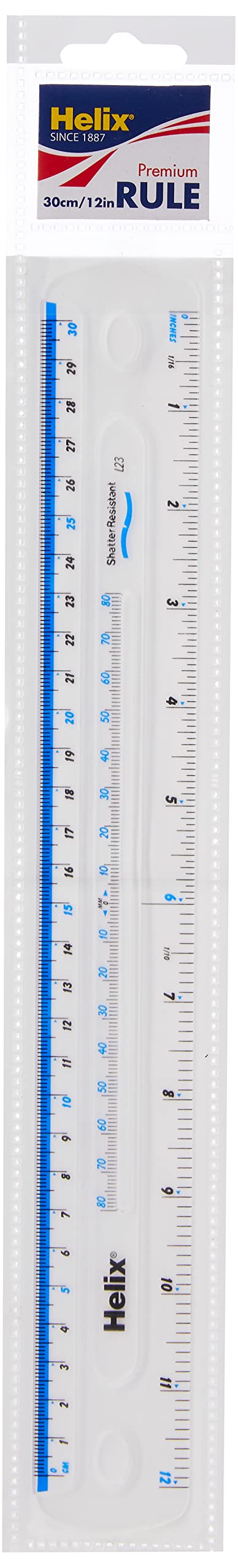 Helix 12 inch / 30cm Shatter Resistant Ruler - Metric & Imperial, White Kunststoff 1