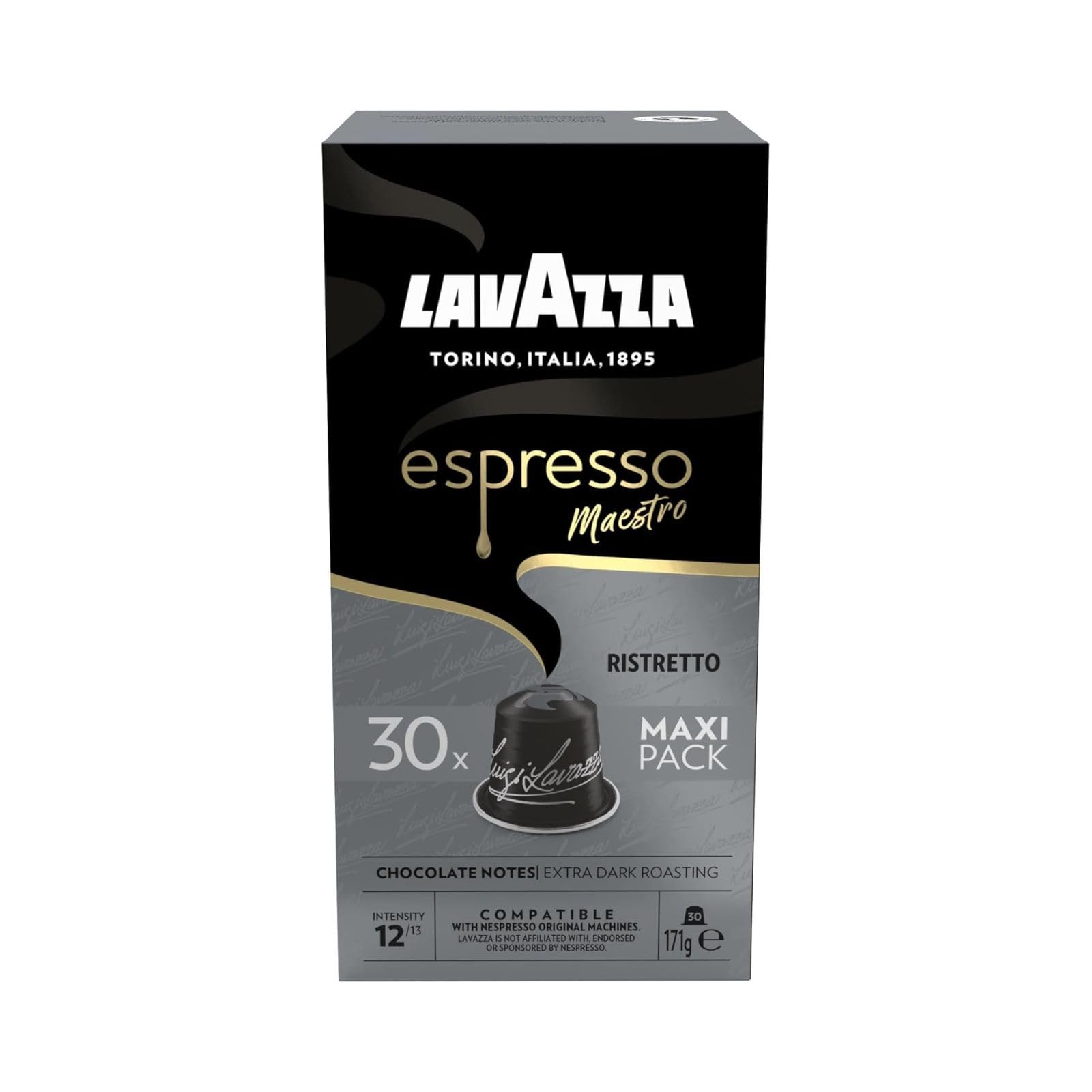 Lavazza Espresso Maestro Ristretto Coffee Capsules - Intensity 12/13 | 30 Count Aluminium Pods