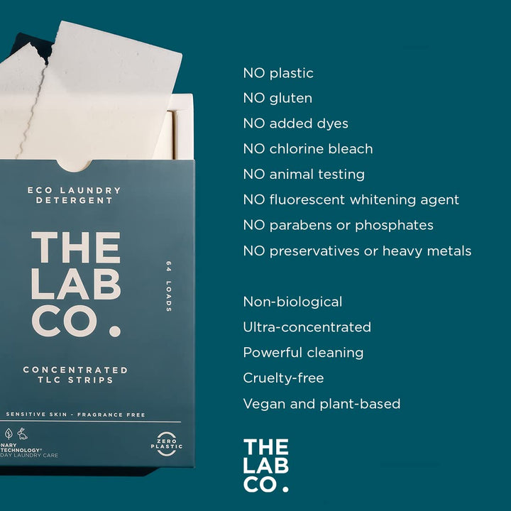 The Lab Co. - TLC Laundry Detergent Strips (64 Loads, Fragrance Free, Plastic-Free)