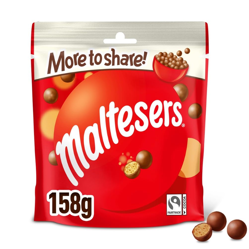 Maltesers Chocolate Gifts Bag, Sharing Pouch, Crunchy Malt Balls in Milk Chocolate, 158g 1