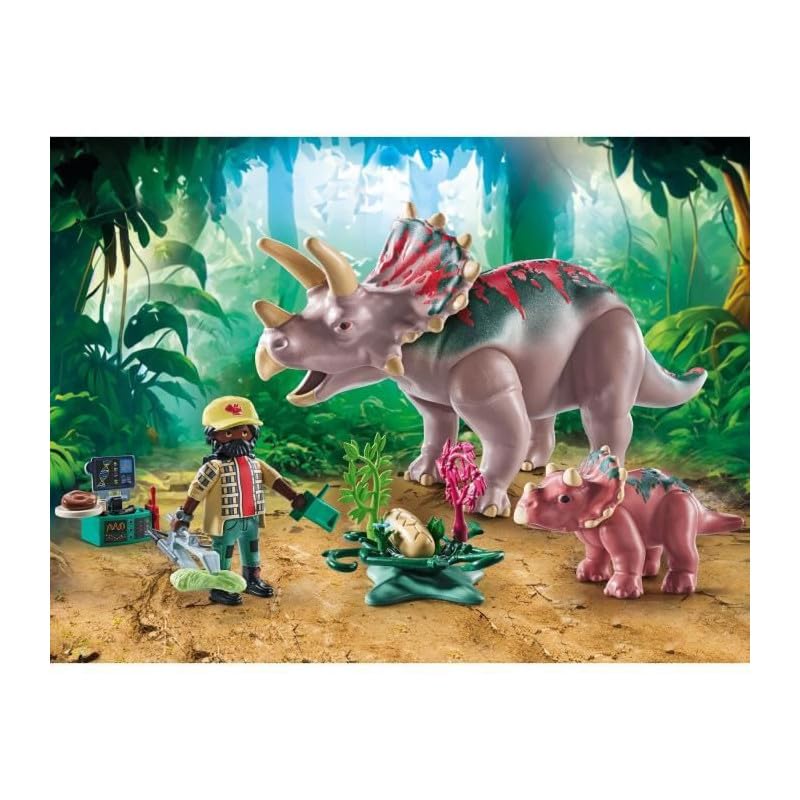 Playmobil Dinos Triceratops with Baby Playset - Educational Dinosaur Action Figures for Kids 2