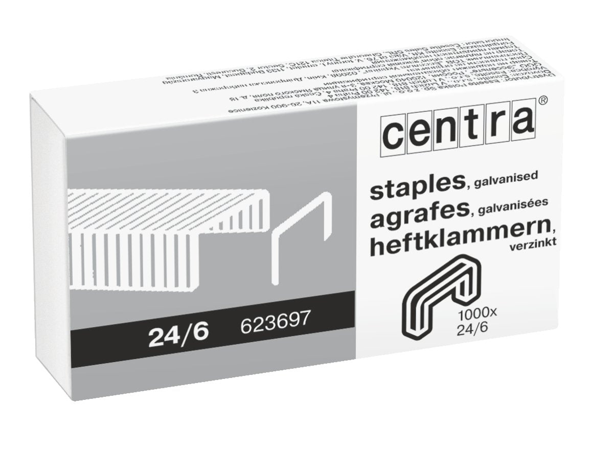 Centra 24/6 mm Galvanised Staples - 1000 Count Box | 20 Sheet Capacity