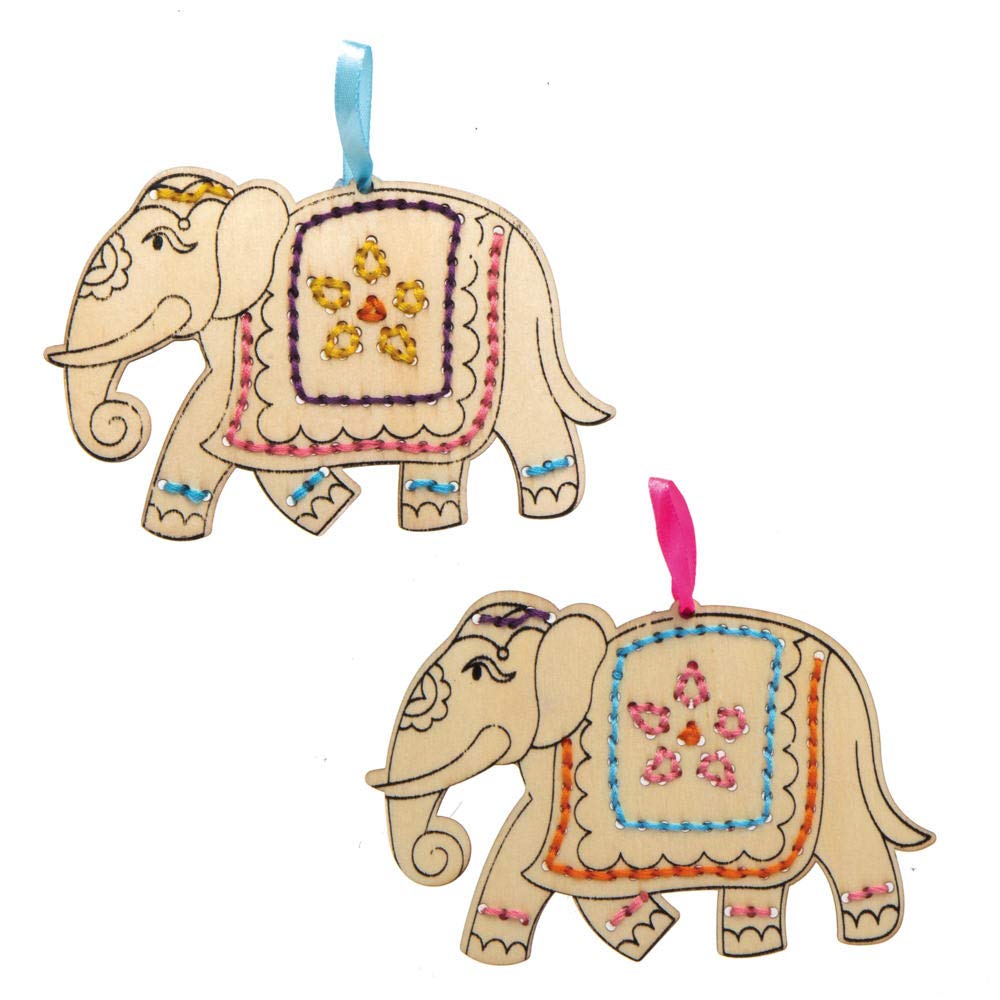 Baker Ross Ambari Elephant Wooden Threading Kits - Pack of 5, Educational Craft for Kids 2