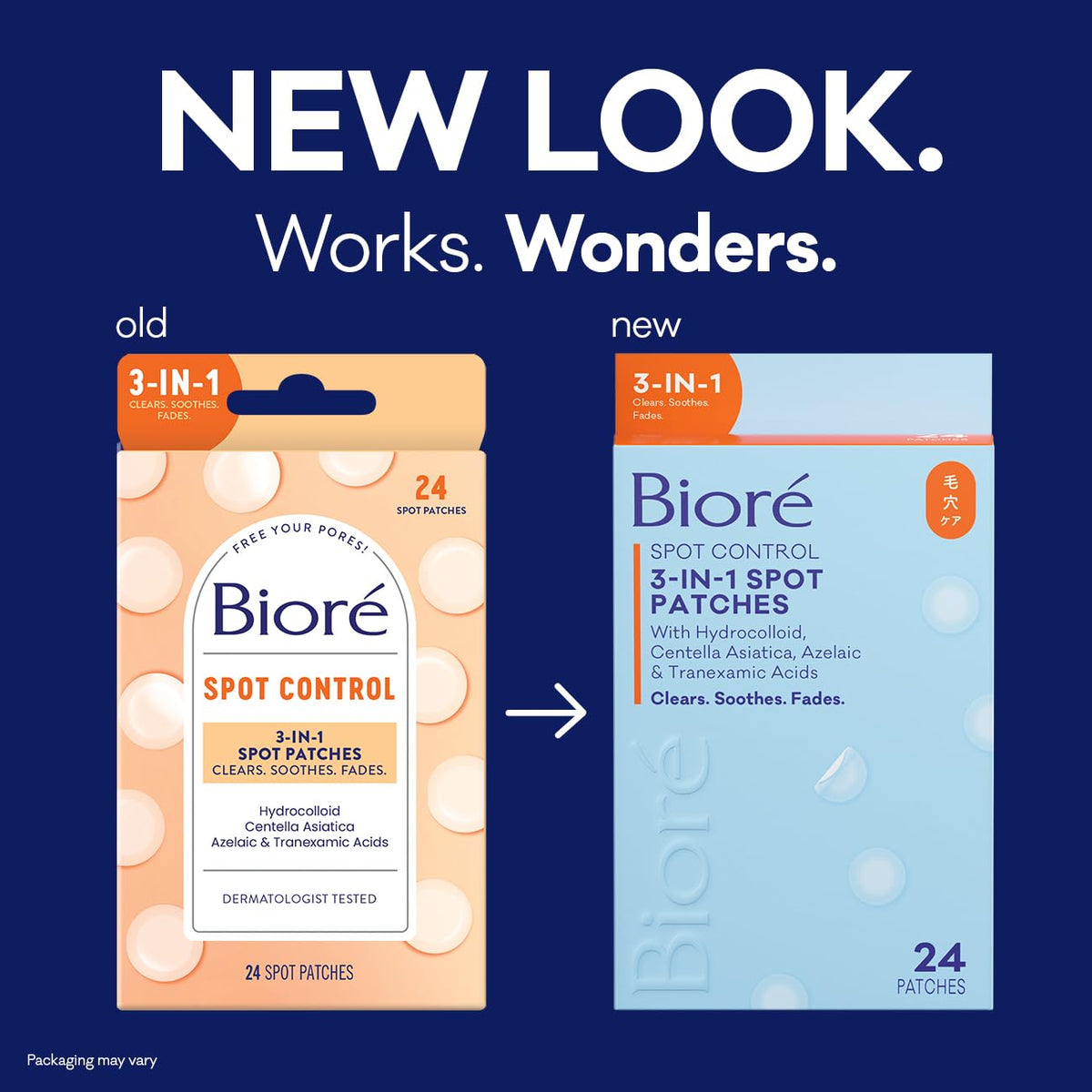 Bioré Spot Control 3-in-1 Spot Patches - Clears Spots, Reduces Pimple Size, Fades Marks | 24 Patches