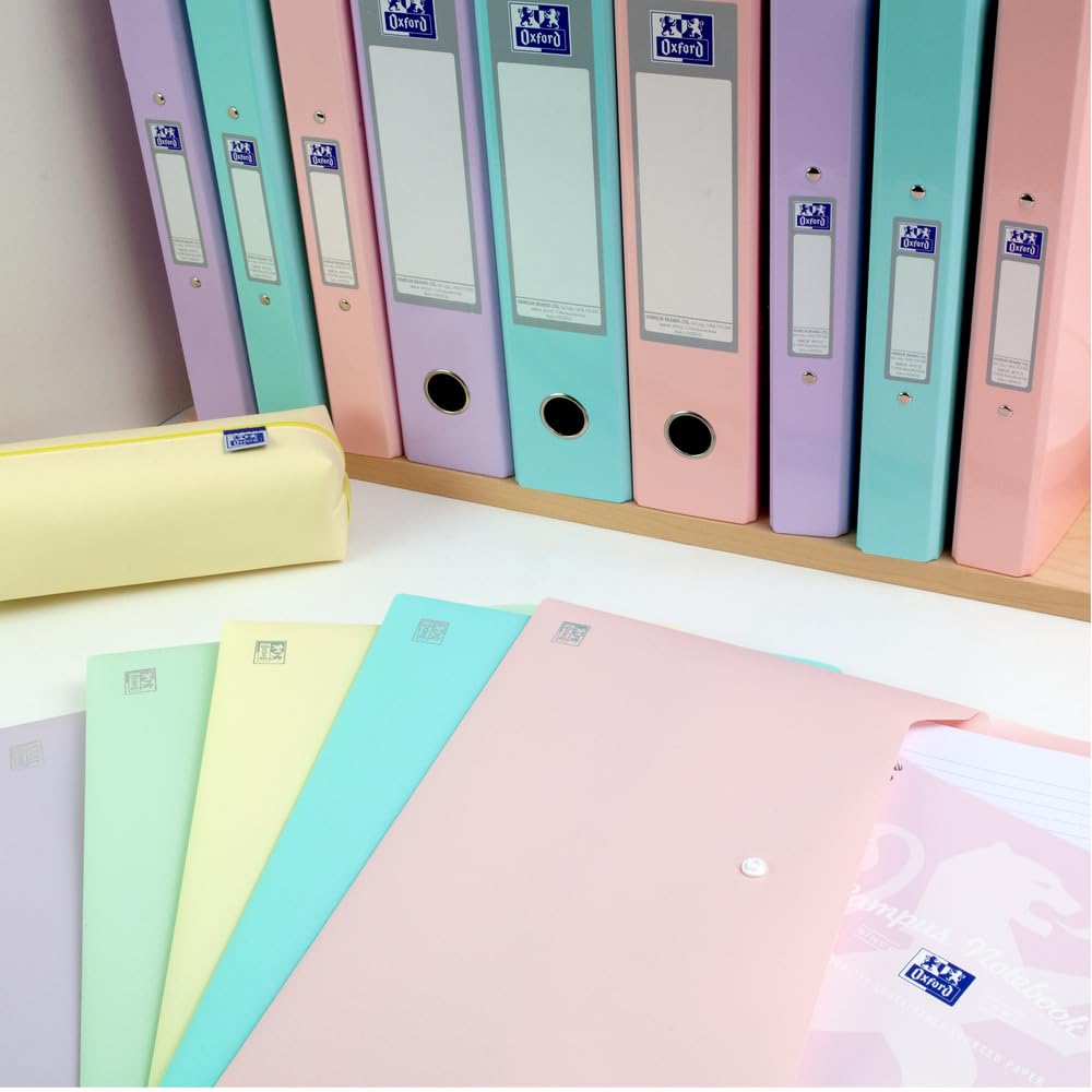 Oxford A4 Plastic Document Popper Wallets - Assorted Pastel Colours | Pack of 5 5