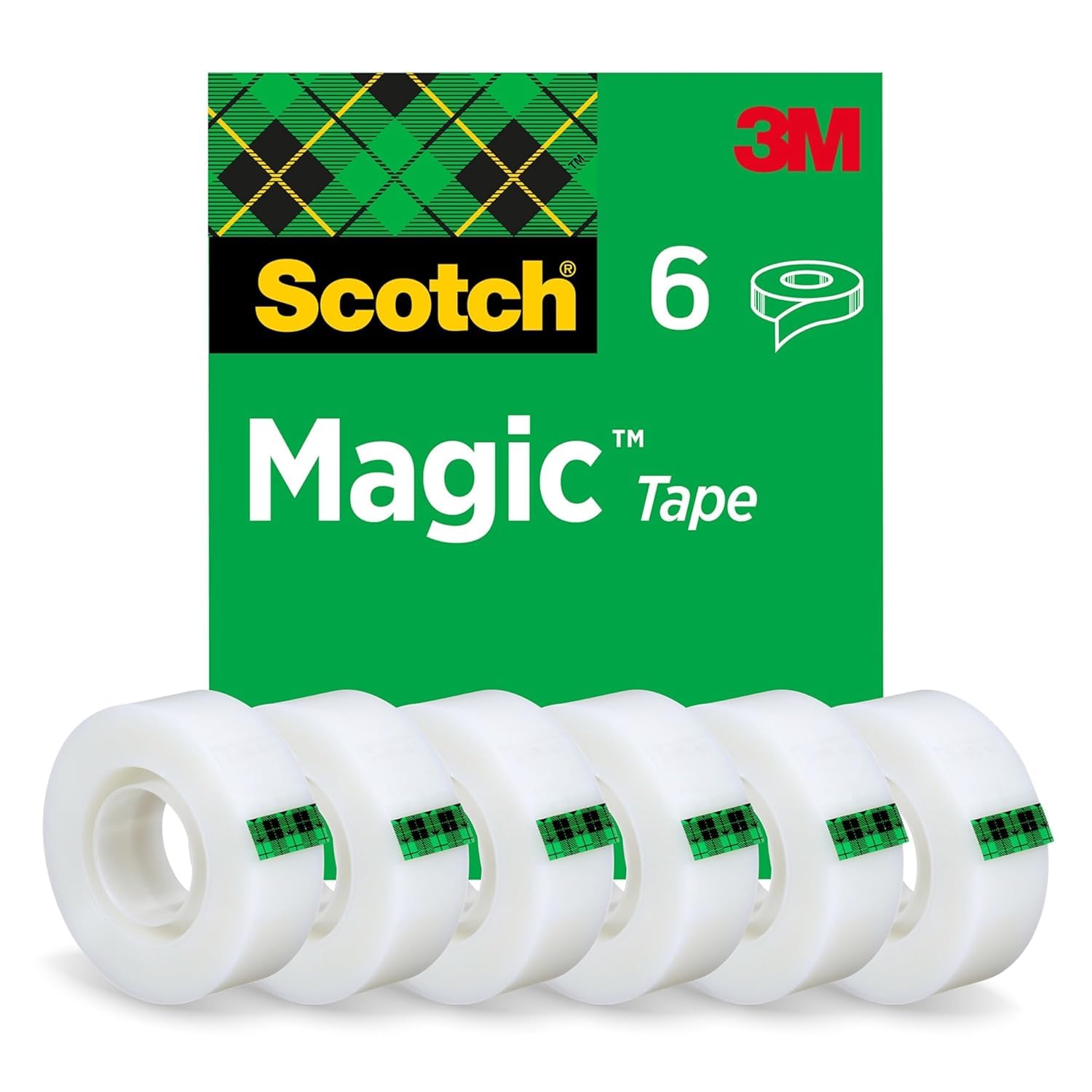 Scotch Magic Tape - 6 Rolls, 19mm x 33m, Invisible Matte Finish | Refillable Dispenser Included