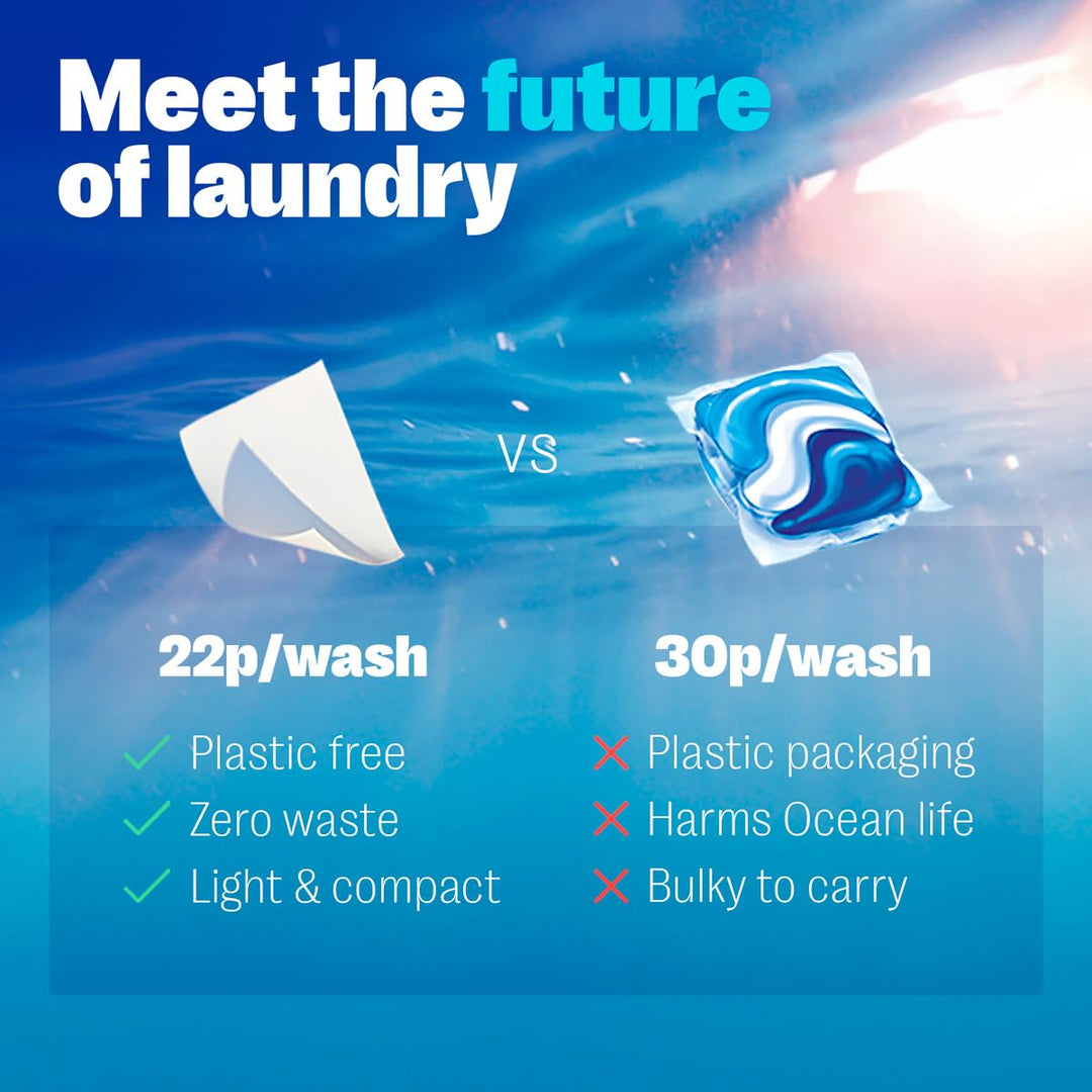 OceanSaver - Eco Laundry Detergent Sheets (30 Washes) | Non-Bio, Plant-Based, Plastic-Free