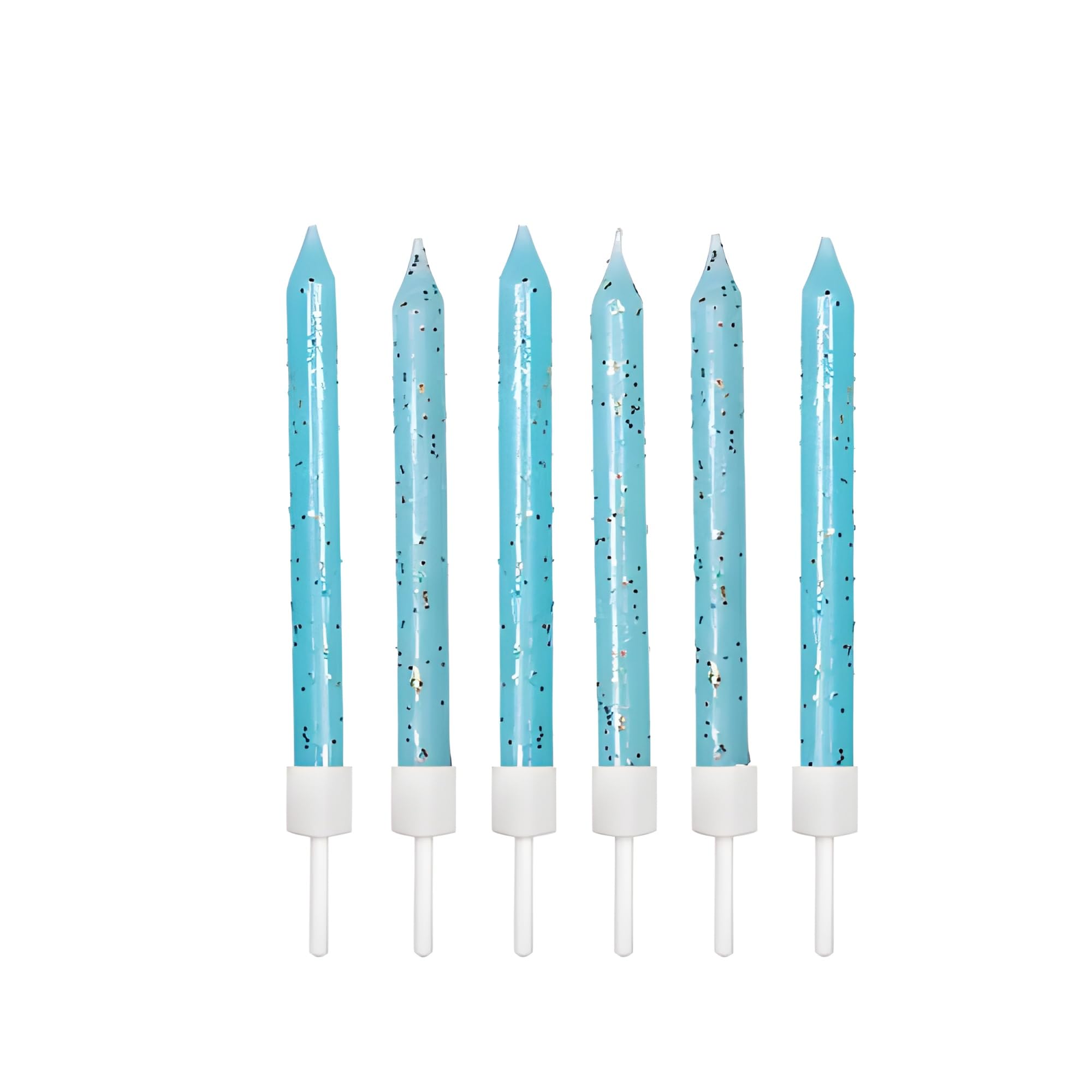 Anniversary House Pale Blue Glitter Birthday Candles Set of 12 with Holders | Unscented Wax | 7.5 cm 1