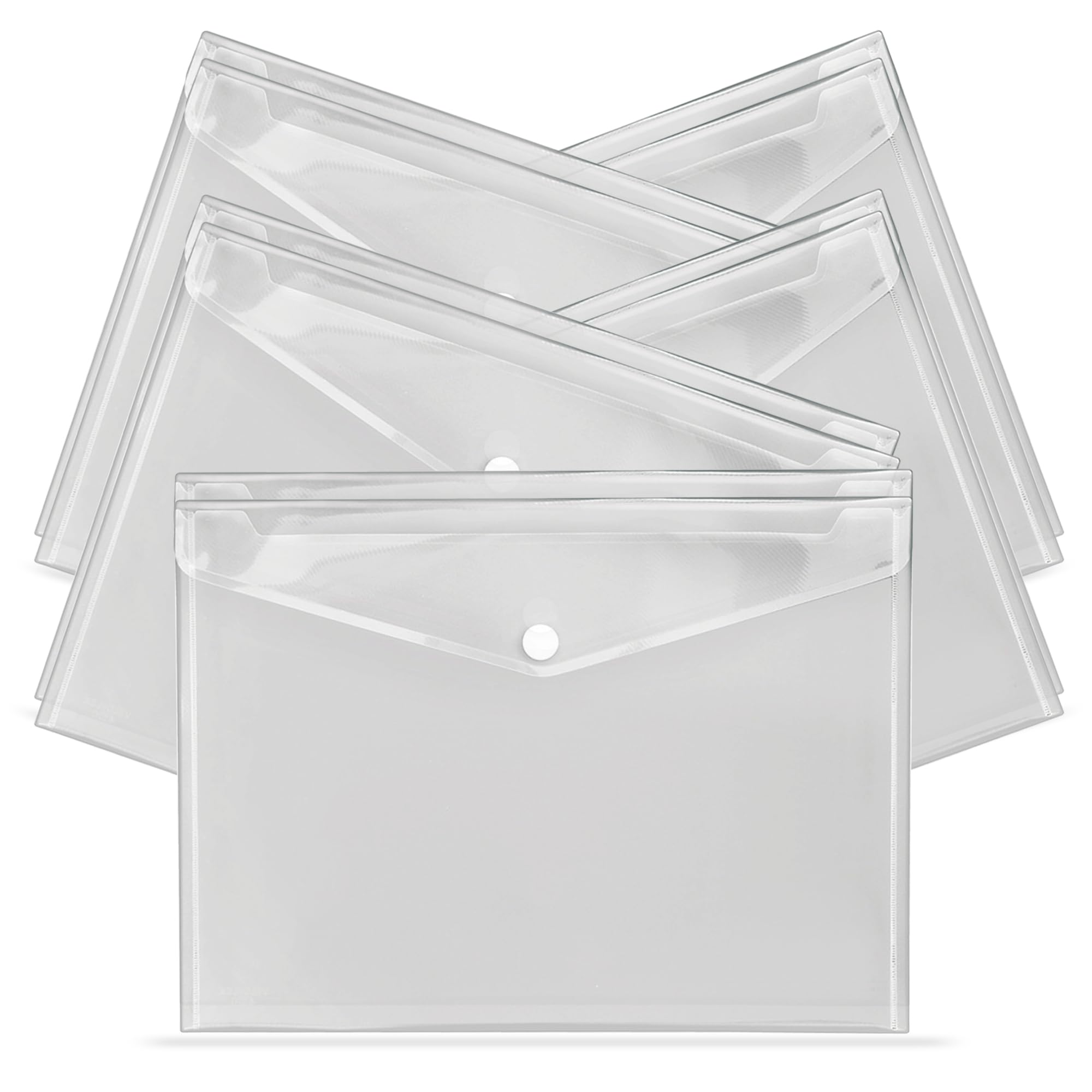 G4GADGET A4 Clear Plastic Wallets - Pack of 10 Popper Document Folders | Waterproof | 50 Sheet Capacity