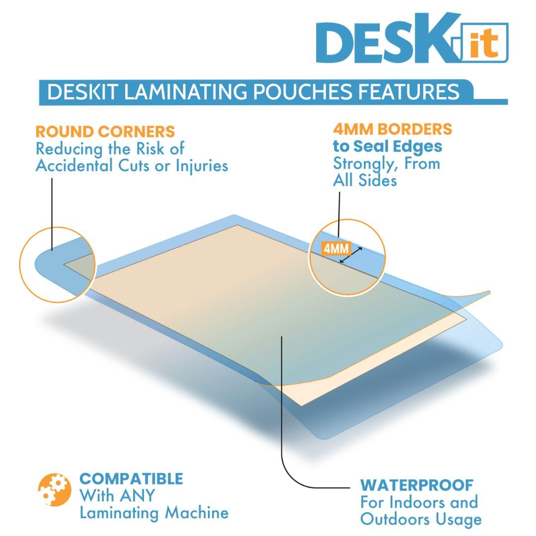 deskit Laminating Pouches A4 Glossy 100 Microns 120 Sheets Clear Protection 2