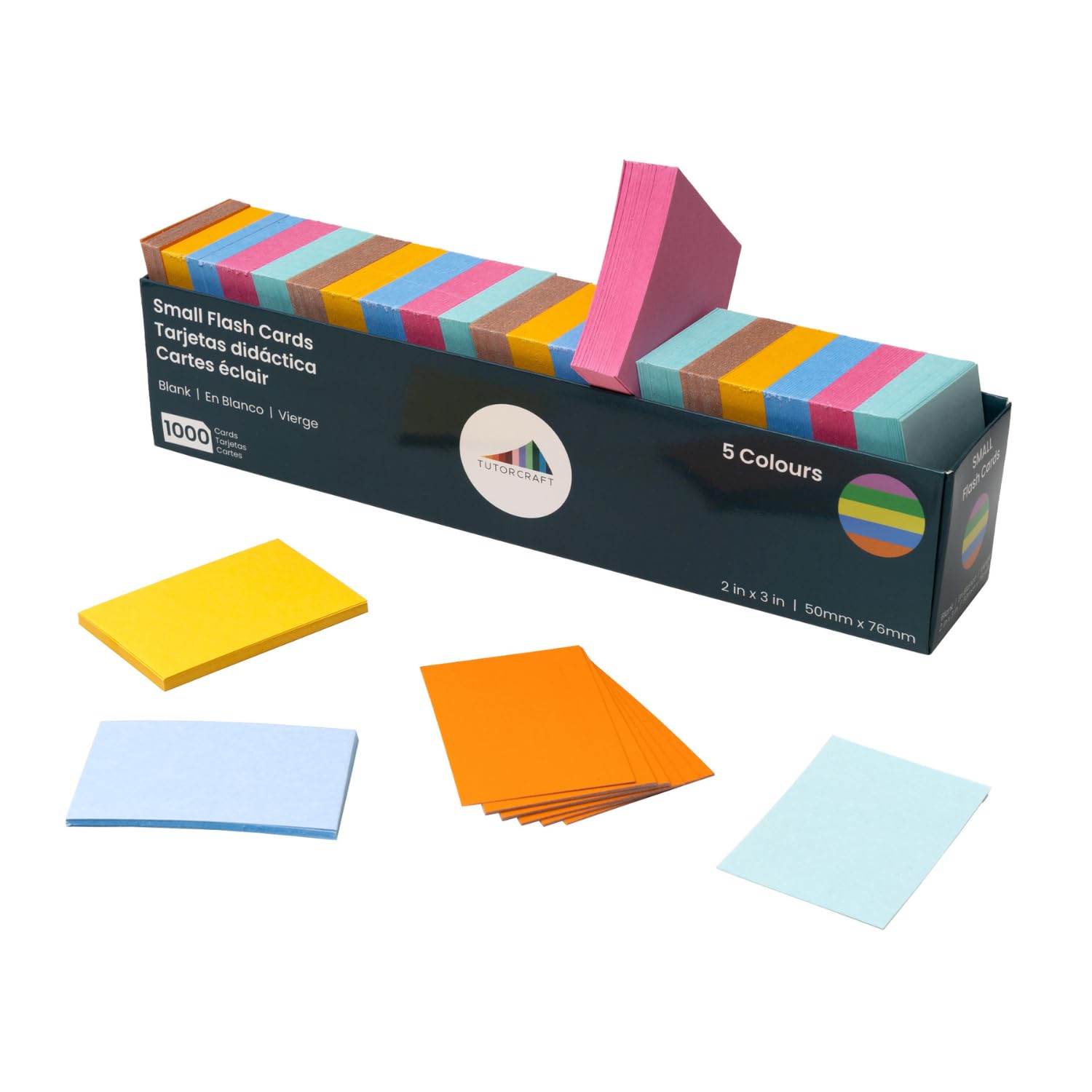 TutorCraft 1000 Blank Flash Cards - 7.6 x 5 cm Revision & Index Cards | Assorted Colors 1