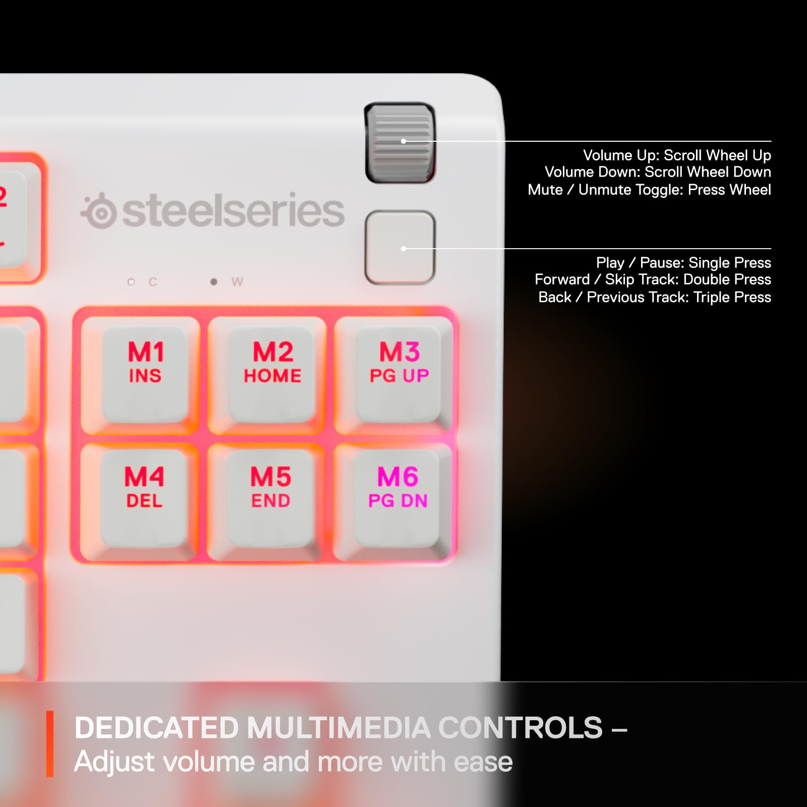 SteelSeries Apex 3 TKL White RGB Gaming Keyboard - UK Layout - 8-Zone RGB - Whisper-Quiet Switches - Water Resistant 2