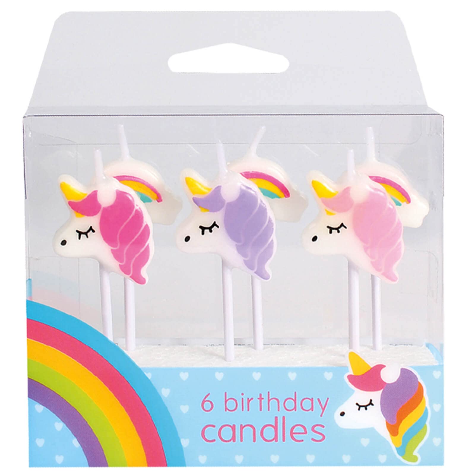Culpitt Baked with Love Unicorn Birthday Candles - Pack of 6 Pink & Purple Unicorns with Rainbows 1
