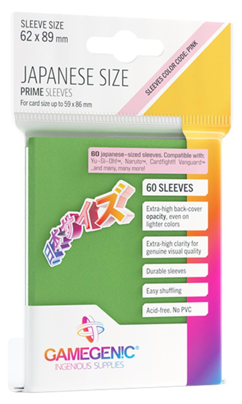 Gamegenic Prime Japanese Sized Sleeves - Green | 100 Micron Thickness | 60 Count