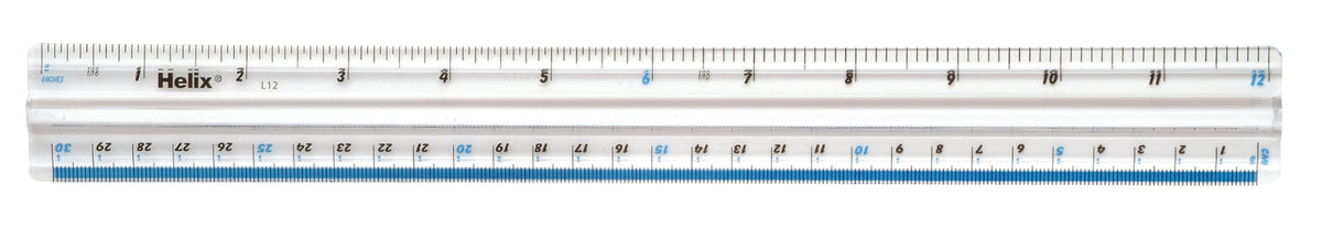 Helix 12 Inch Finger Grip Ruler - Clear, Metric & Imperial Graduations