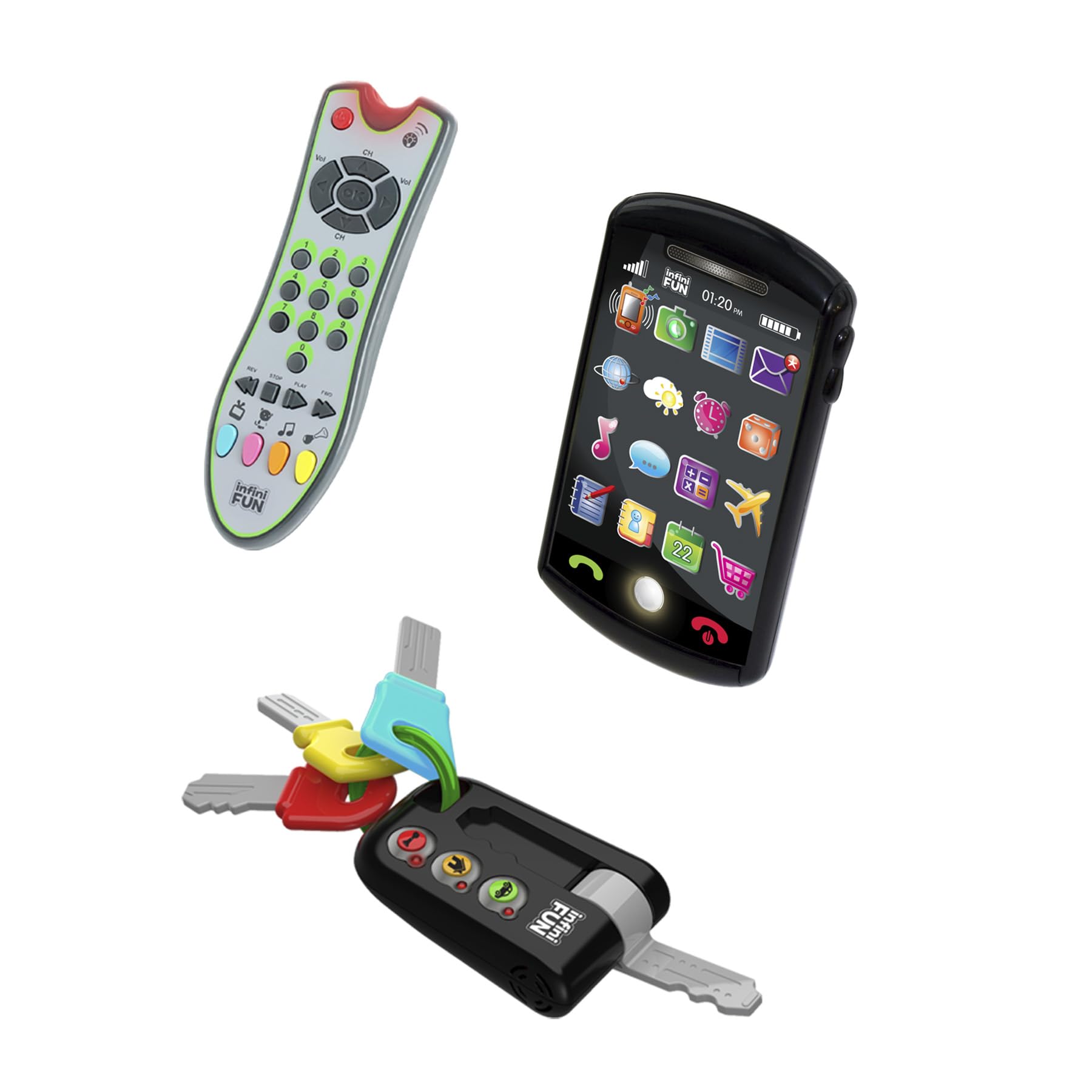 Infini Fun My First Tech Trio - Imitation Play Set with Toy Phone, Keys & Remote for Kids 2