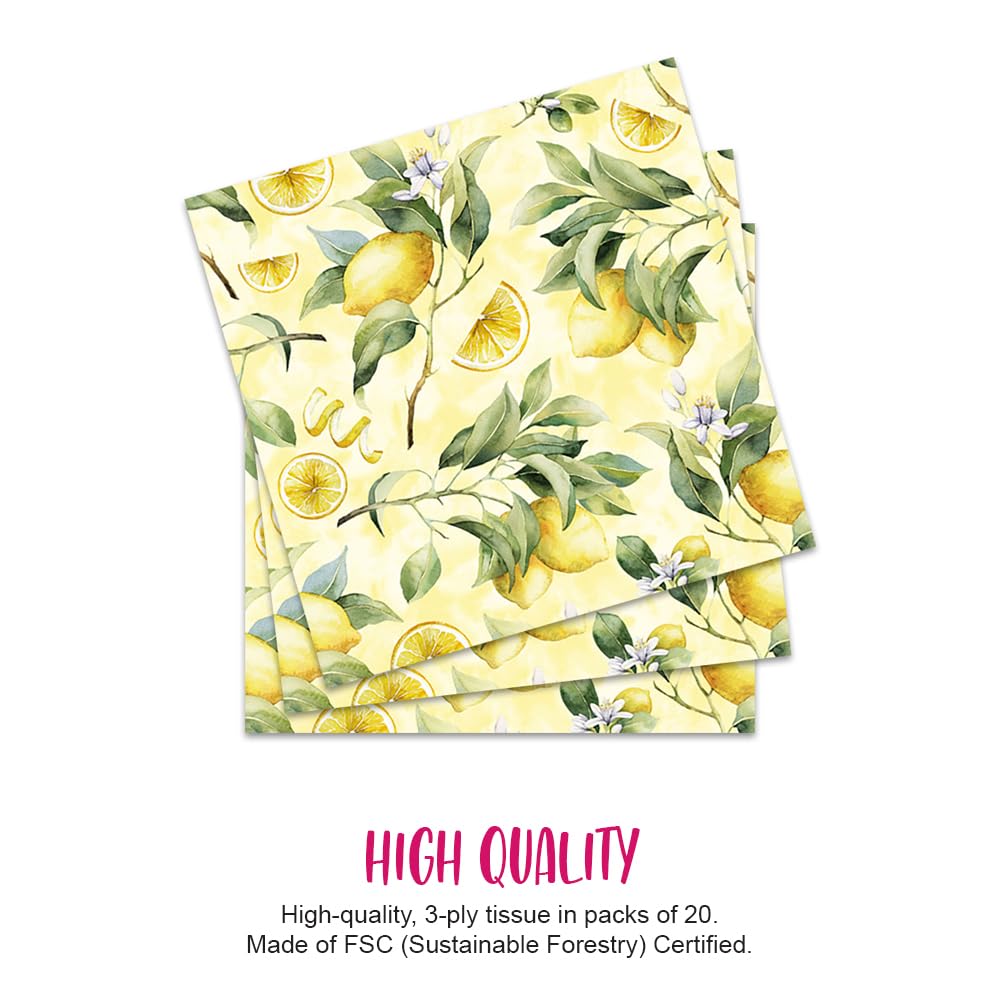 Anniversary House Tiflair Yellow Lemons Lunch Napkins - 3-Ply Paper | 13" x 13" | 20-Pack 2