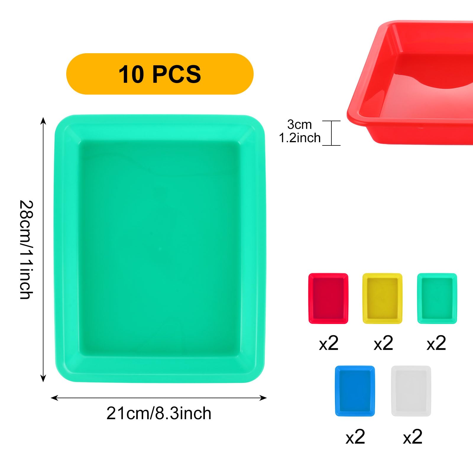 ASelected 10 Pcs Plastic Art Trays - 28x21x3cm | PP Plastic | 5 Assorted Colors 2