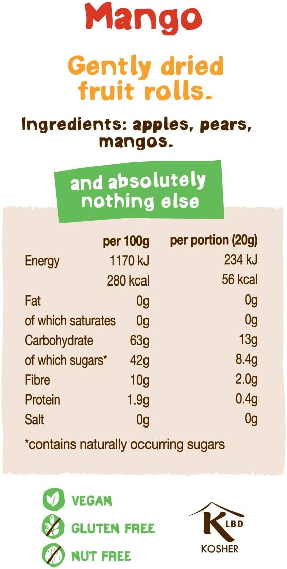 BEAR Mango Yoyos Fruit Rolls - 100% Real Fruit Snacks with Collectible Fact Cards (18 x 20 g)