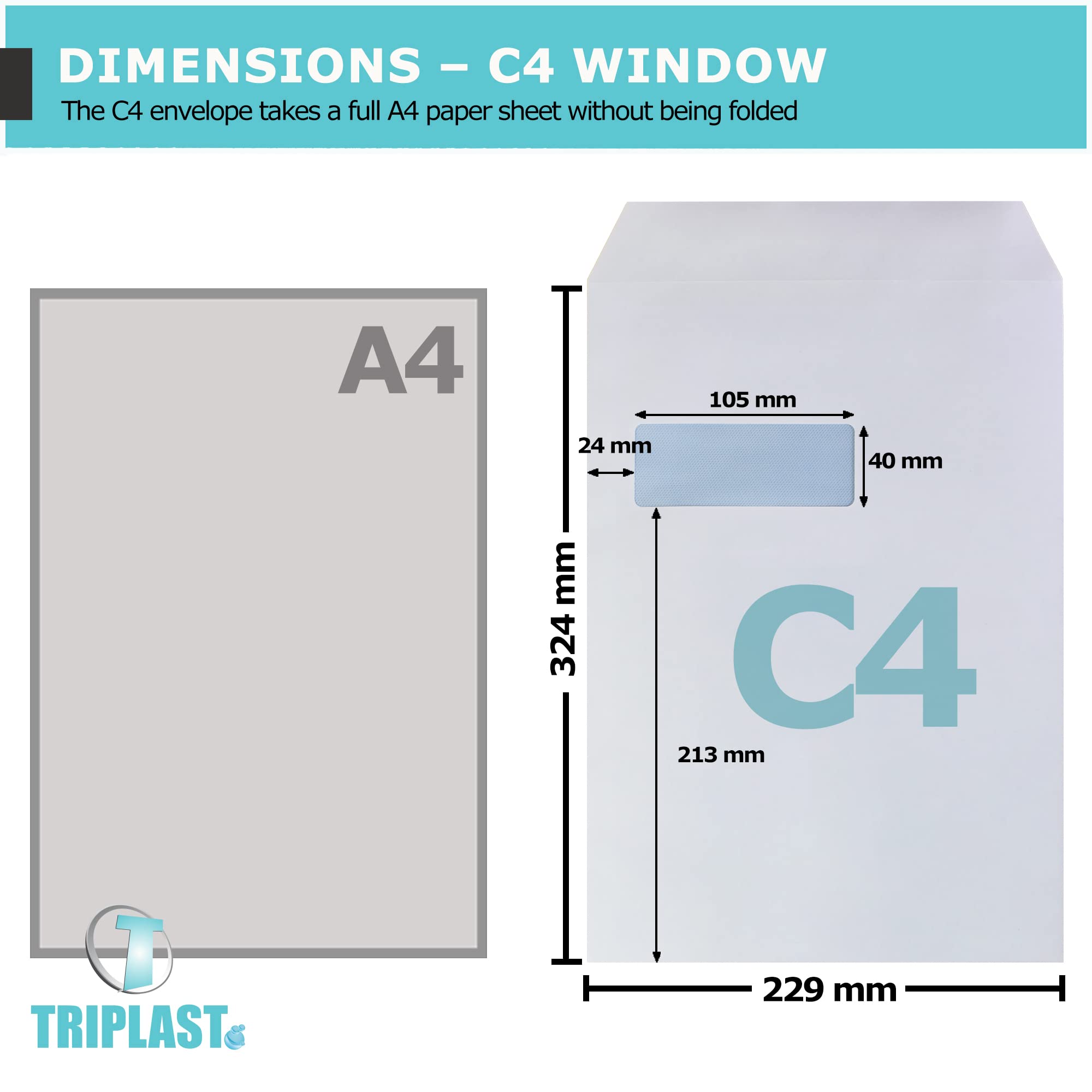 Triplast C4 Window Self Seal Security Envelopes - Pack of 20 | 90 gsm | Made in UK