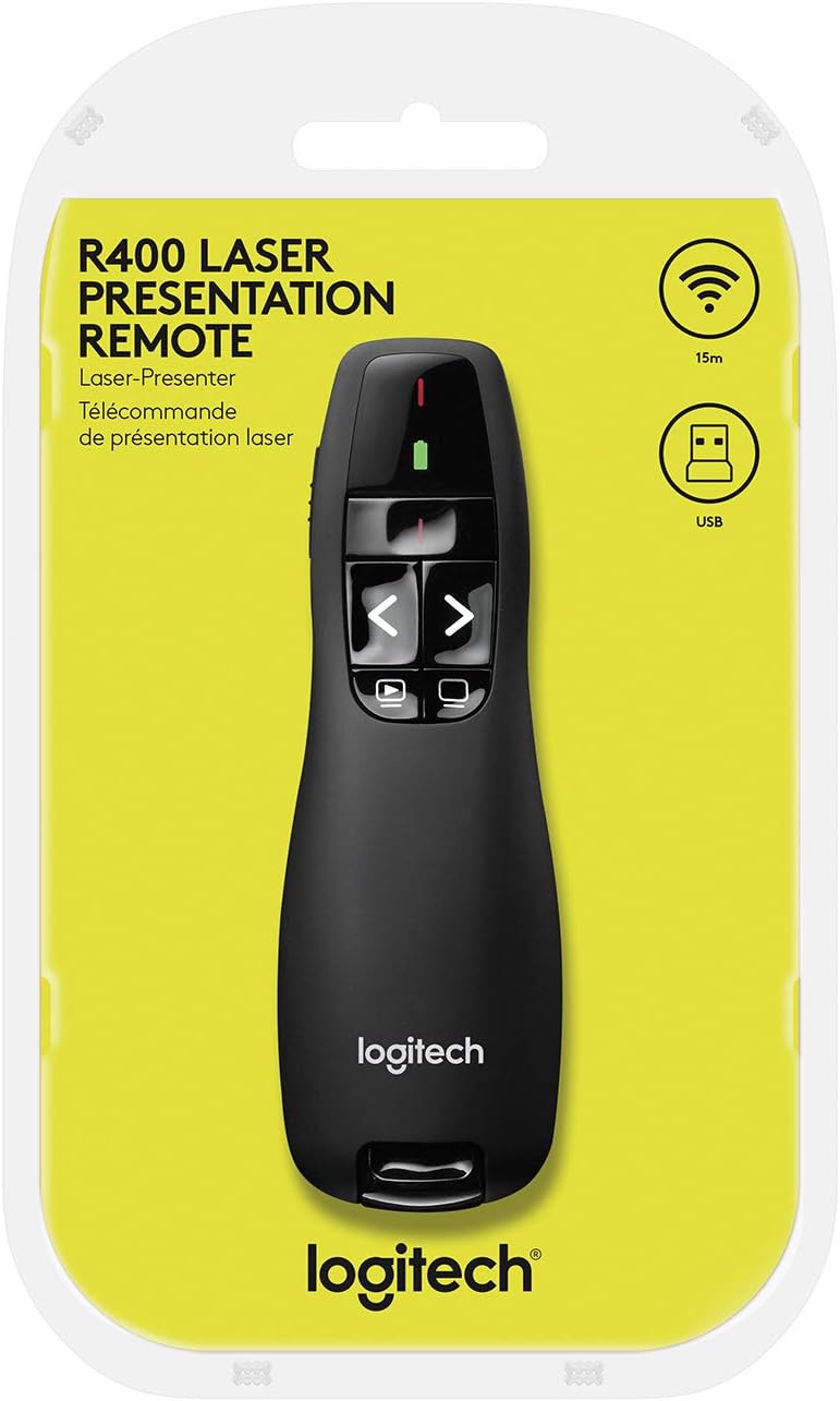 Logitech Wireless Presentation Remote with Red Laser Pointer, Intuitive Slideshow Control, 15m Range, Black (910-001356)