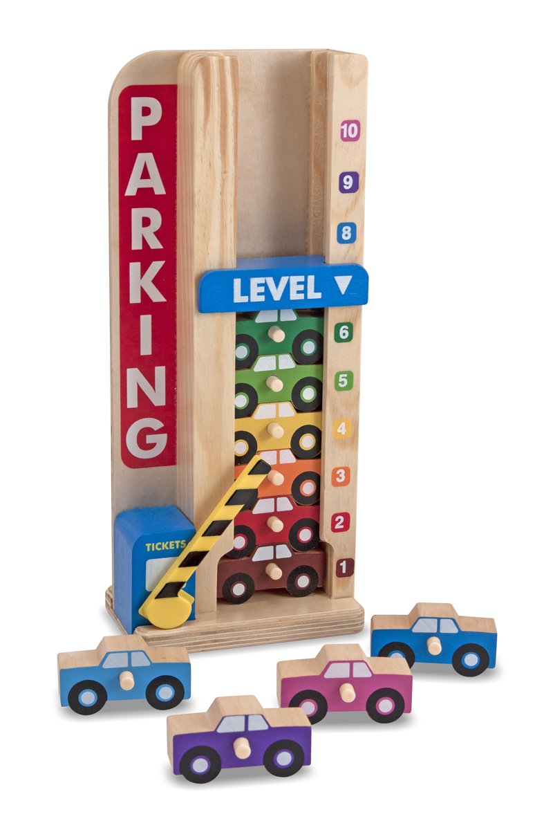 Melissa & Doug Stack & Count Parking Garage - Wooden Vehicle Stacker Toy for Ages 3+ 1