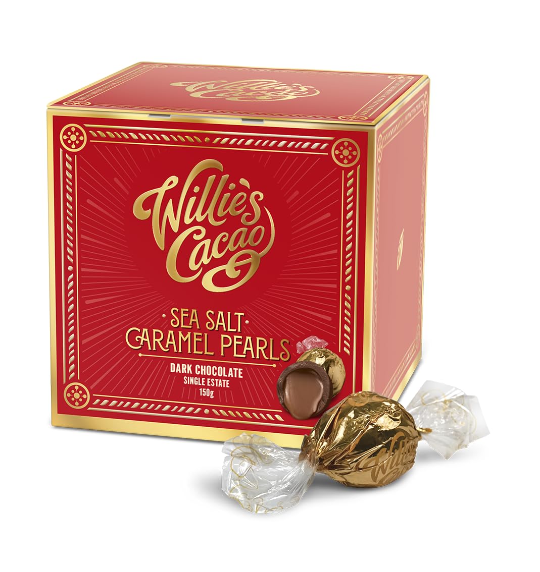 Willie’s Cacao - Dark Chocolate Salted Caramel Pearls 150g – Gift Box of 20 Individually Wrapped Pearls with Molten Sea Salt Caramel 1
