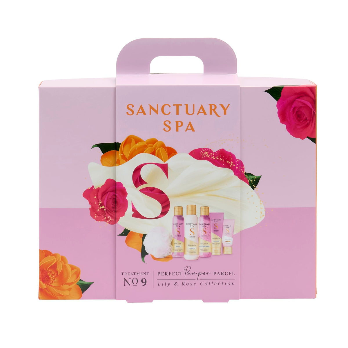 Sanctuary Spa Lily & Rose Pamper Parcel Gift Set - Body Wash, Bath Float, Scrub, Lotion & Hand Cream