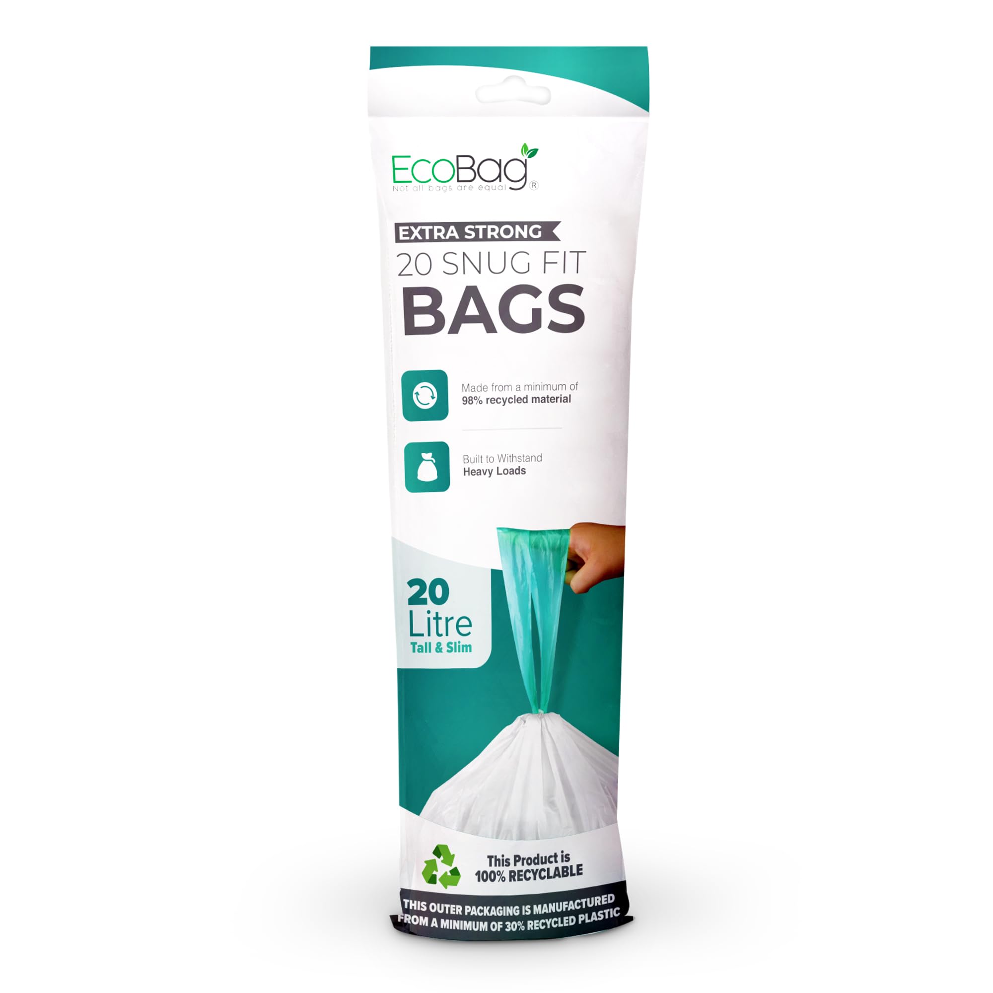 EcoBag 20L Drawstring Bin Liners - 20 Pack | Extra Strong | 24 Microns | White 1