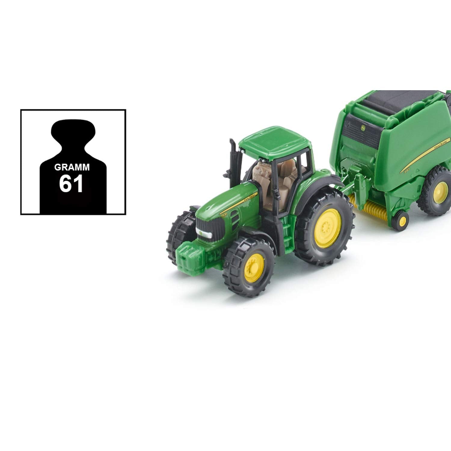 SIKU John Deere Tractor with Round Baler and 2 Bales 1665 | Metal/Plastic | Green 6