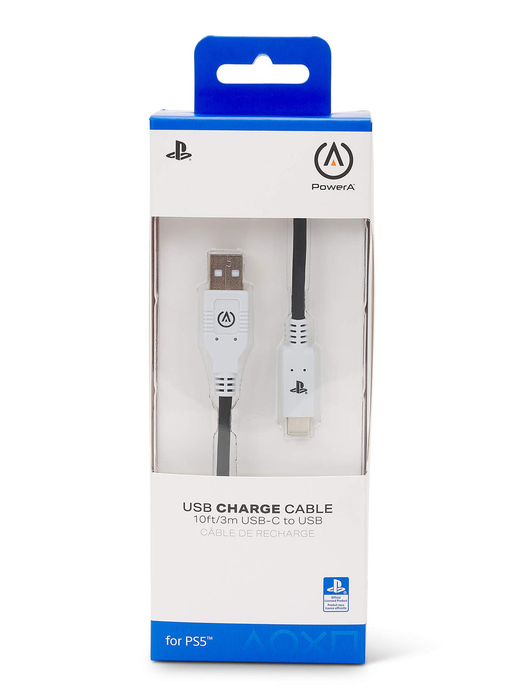 PowerA USB-C Charging Cable for PlayStation 5 DualSense Controller - 10ft with Velcro Strap