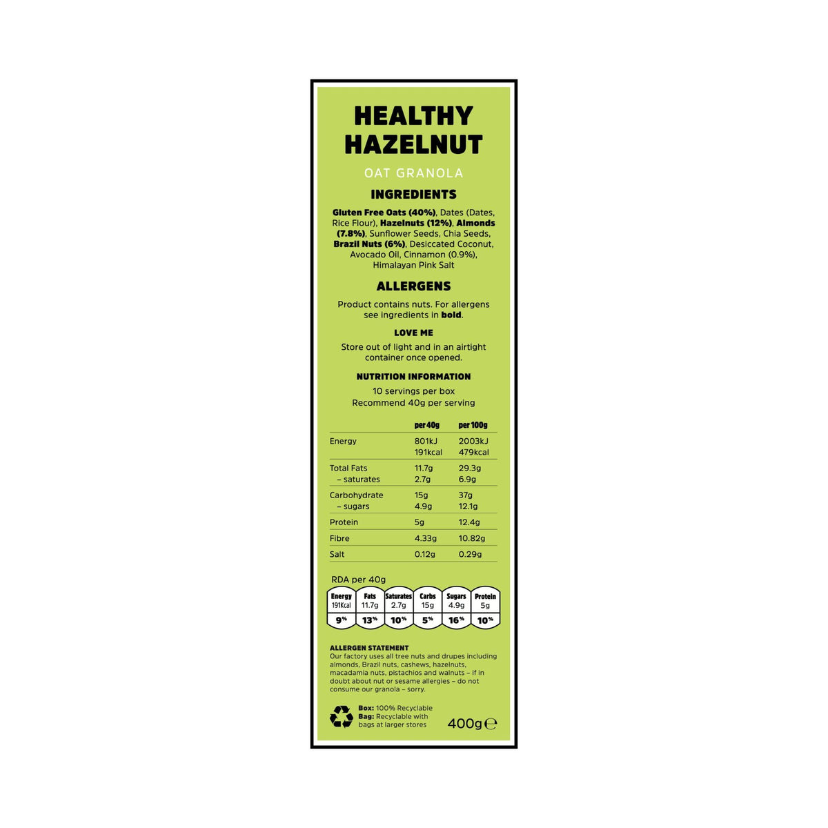 Rollagranola Cinnamon & Hazelnut Granola - Gluten Free Oats, 400g