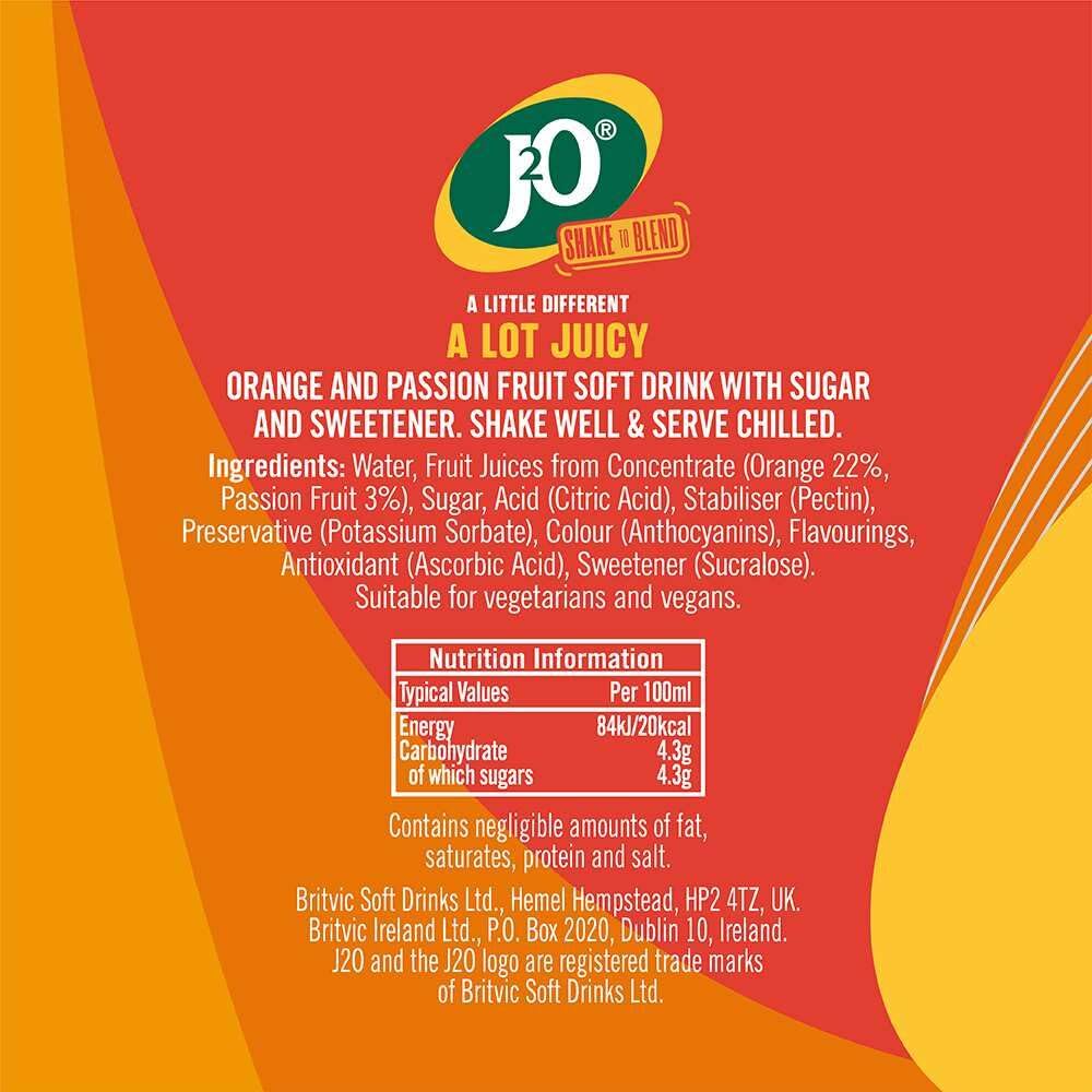 J2O Orange & Passion Fruit Juice - 4 x 250ml Cans