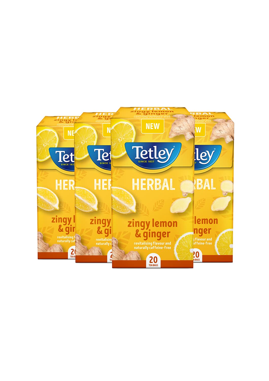 Tetley Zingy Lemon & Ginger Herbal Tea Bags - Naturally Caffeine-Free | 80 Teabags | 160g