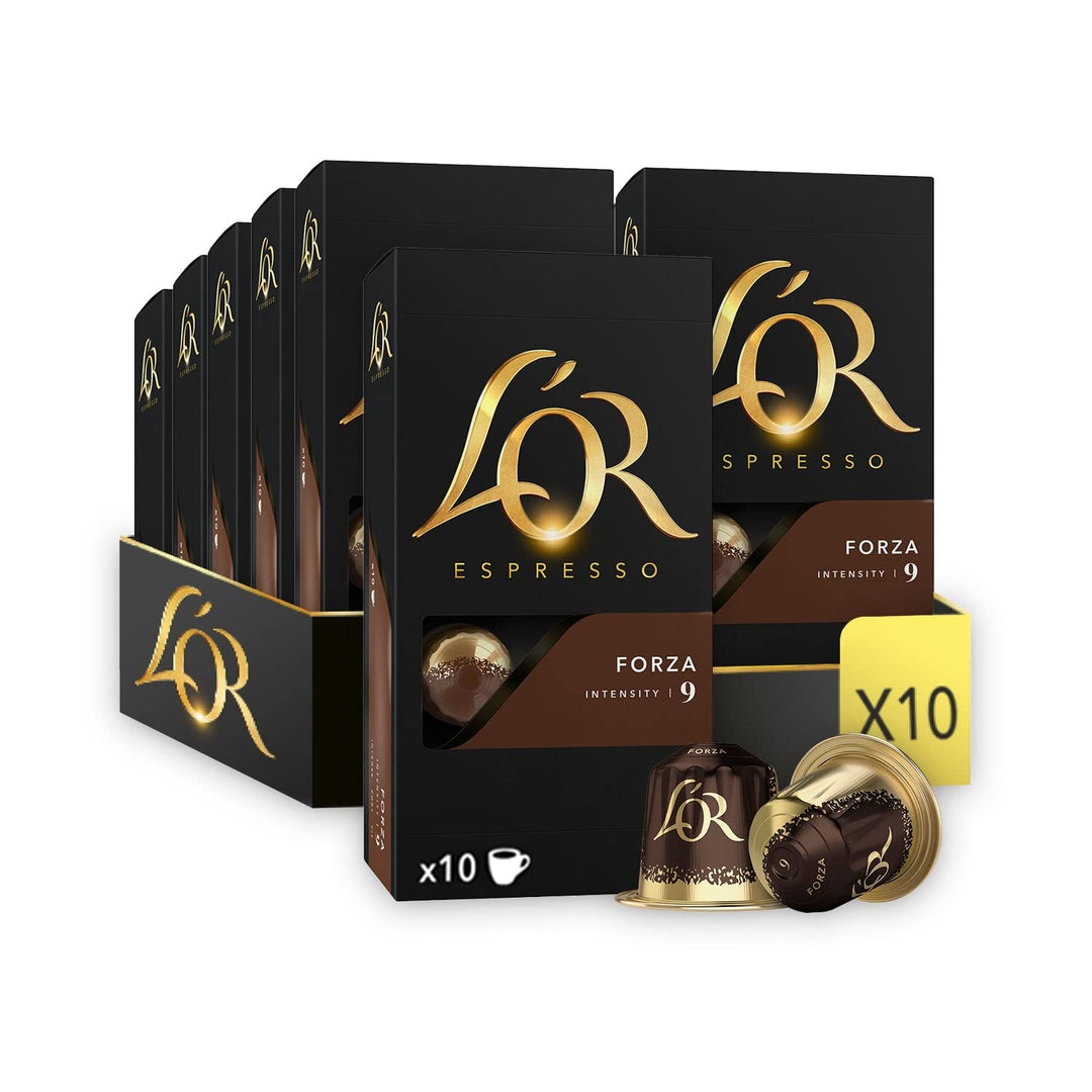 L'OR Espresso Forza Coffee Pods x10 Intensity 9 - Aluminum Capsules for Nespresso Machines