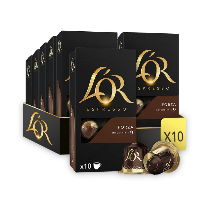 L'OR Espresso Forza Coffee Pods x10 Intensity 9 - Aluminum Capsules for Nespresso Machines