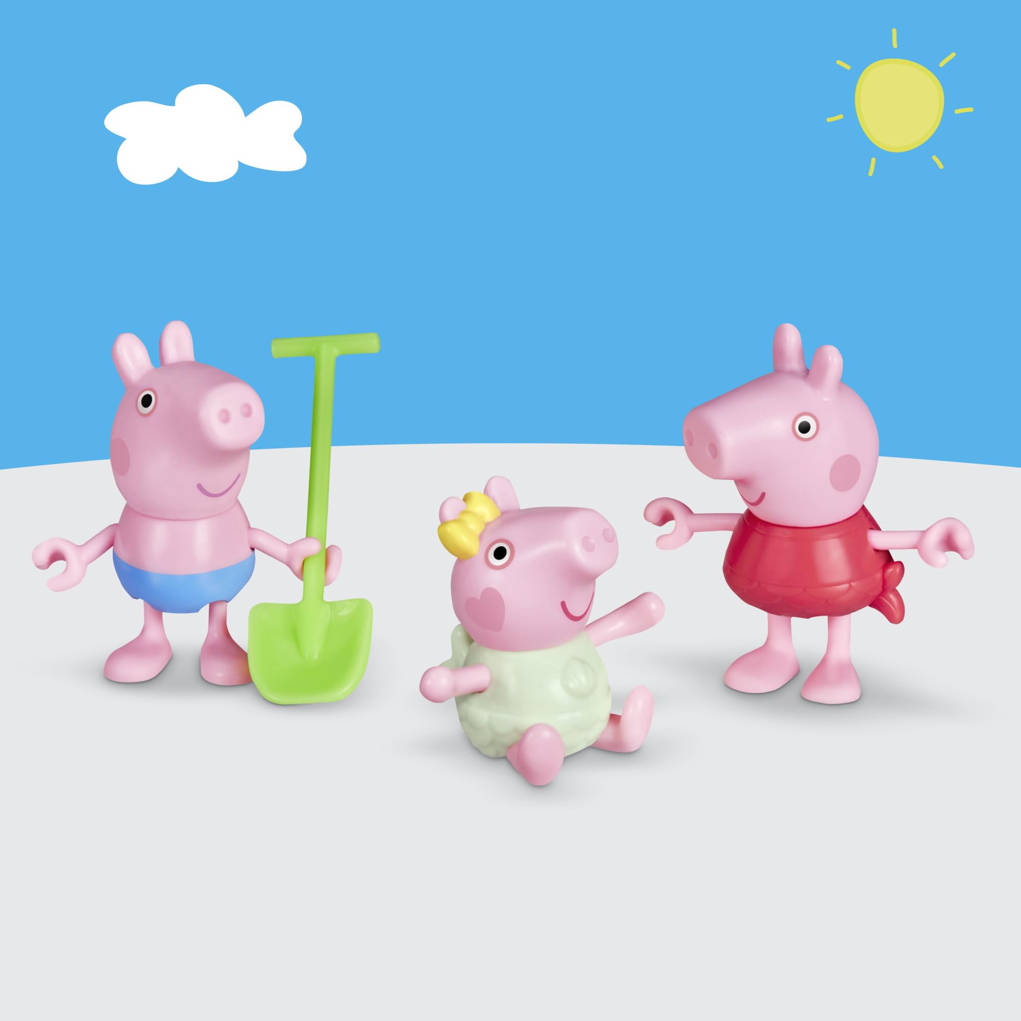 Peppa Pig Siblings Beach Day Playset with 3 Figures and 5 Accessories | Ages 3+ 5