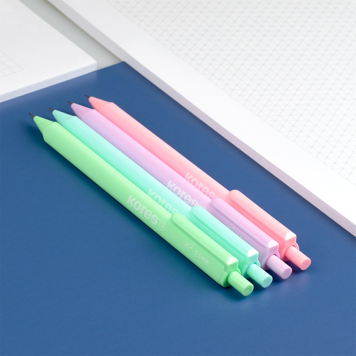 Kores M2 Grafitos Mechanical Pencil 0.7mm HB Lead Pastel Colors with Eraser Tip